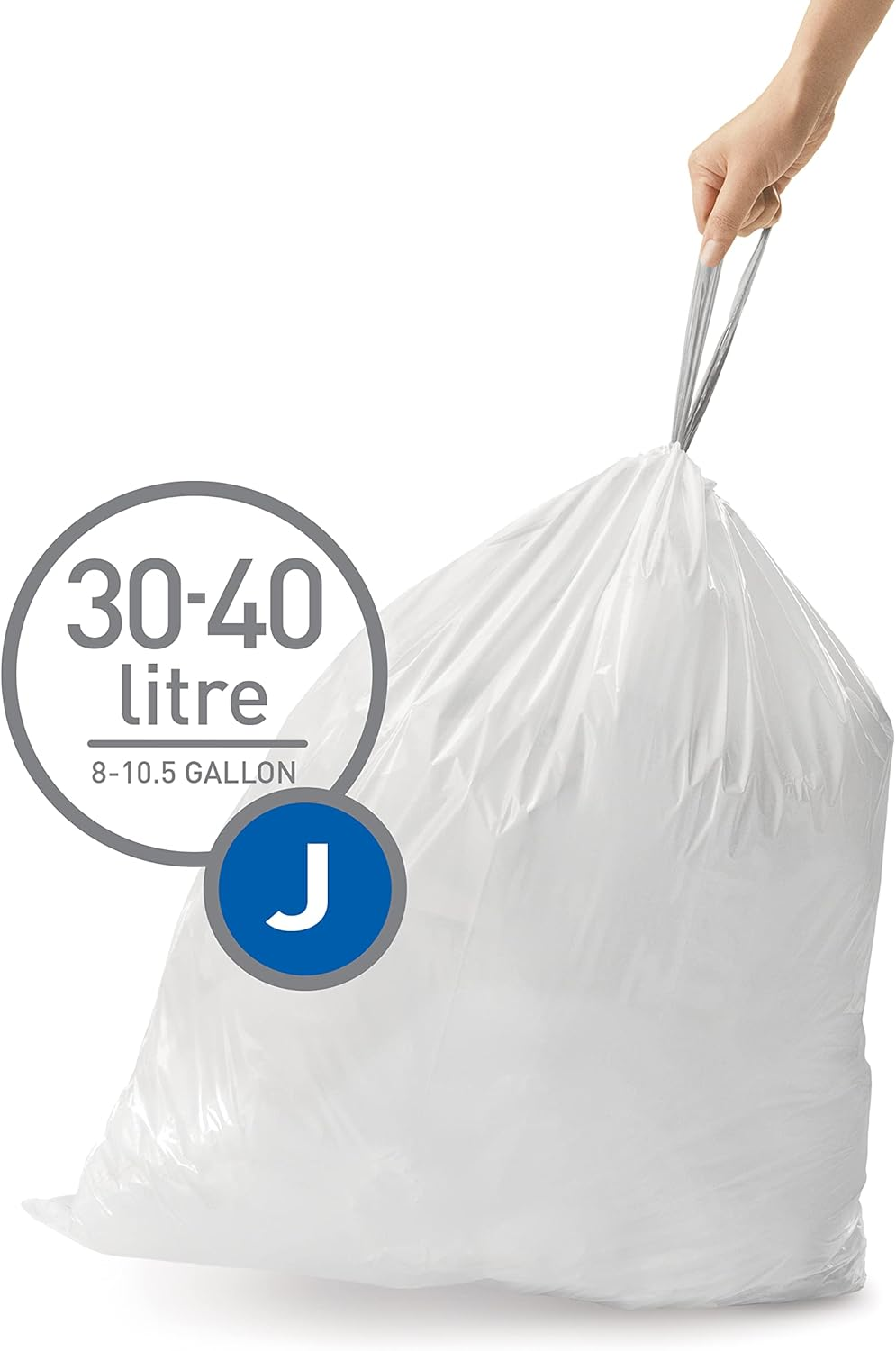 Simplehuman Code J Custom Fit Drawstring Trash Bags in Dispenser Packs, 100 Count, 30-45 Liter / 8-12 Gallon, White image number 5