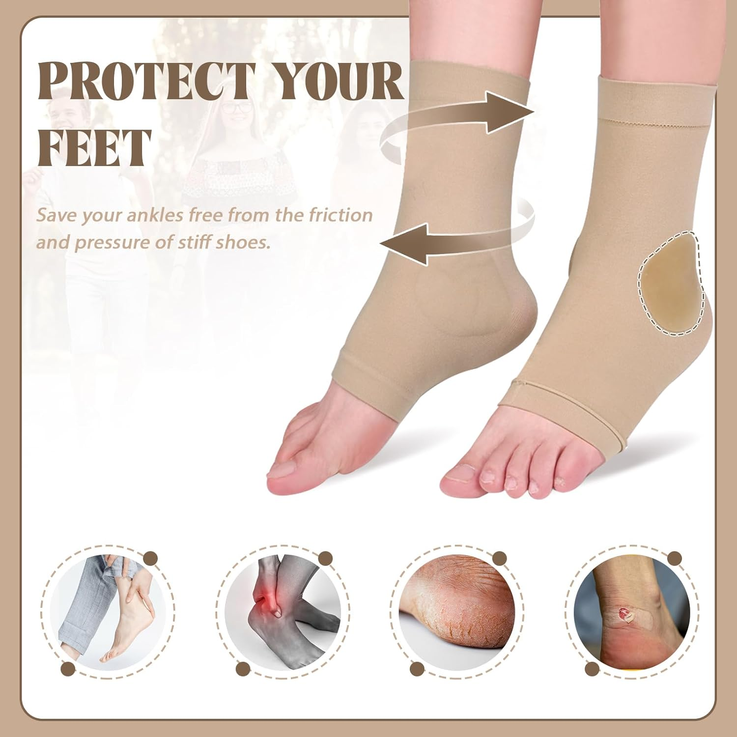 2 Pairs Ankle Protector Gel Sleeve, Malleolar Padded Skate Socks with Silicone Pads for Figure Skating, Roller, Hockey, Boots, Brace, Splints, Shoes, Ankle Support Cushion, Ankle image number 2