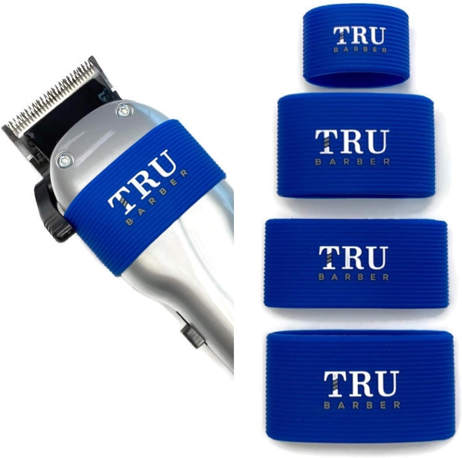 TRU BARBER Clipper Bands 4 PCS Sleeve for Barbers, Non-Slip, Heat Resistant Barber Tools (Blue)