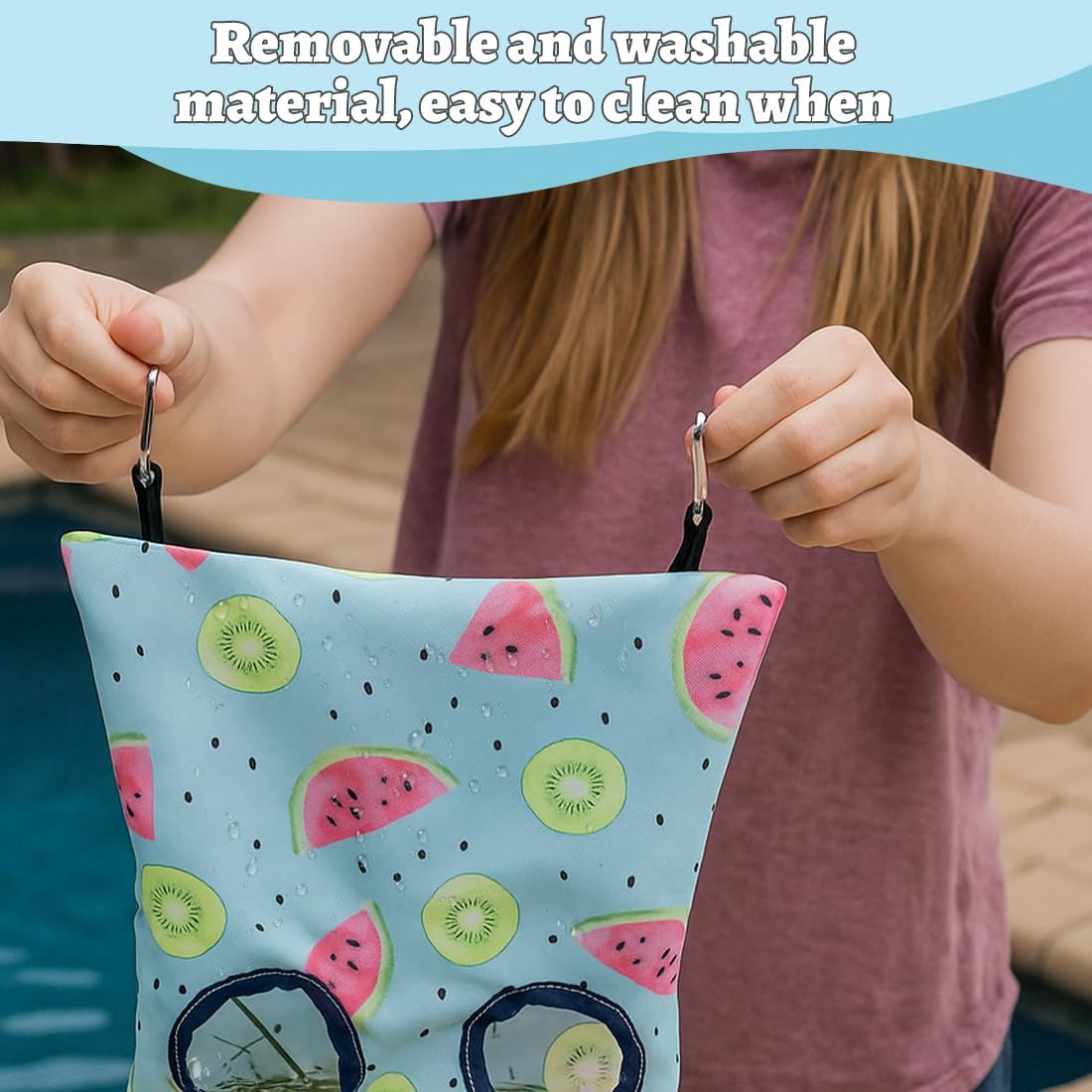 GGUFAY Rabbit Hay Bag, Guinea Pig Feeding Station, Feeder Small Animals, 2 Holes Hanging Hay Bag, Small Animals Hay Bag, Feeding Bag for Rabbit, Chinchilla, Hamster, Small Animals image number 3