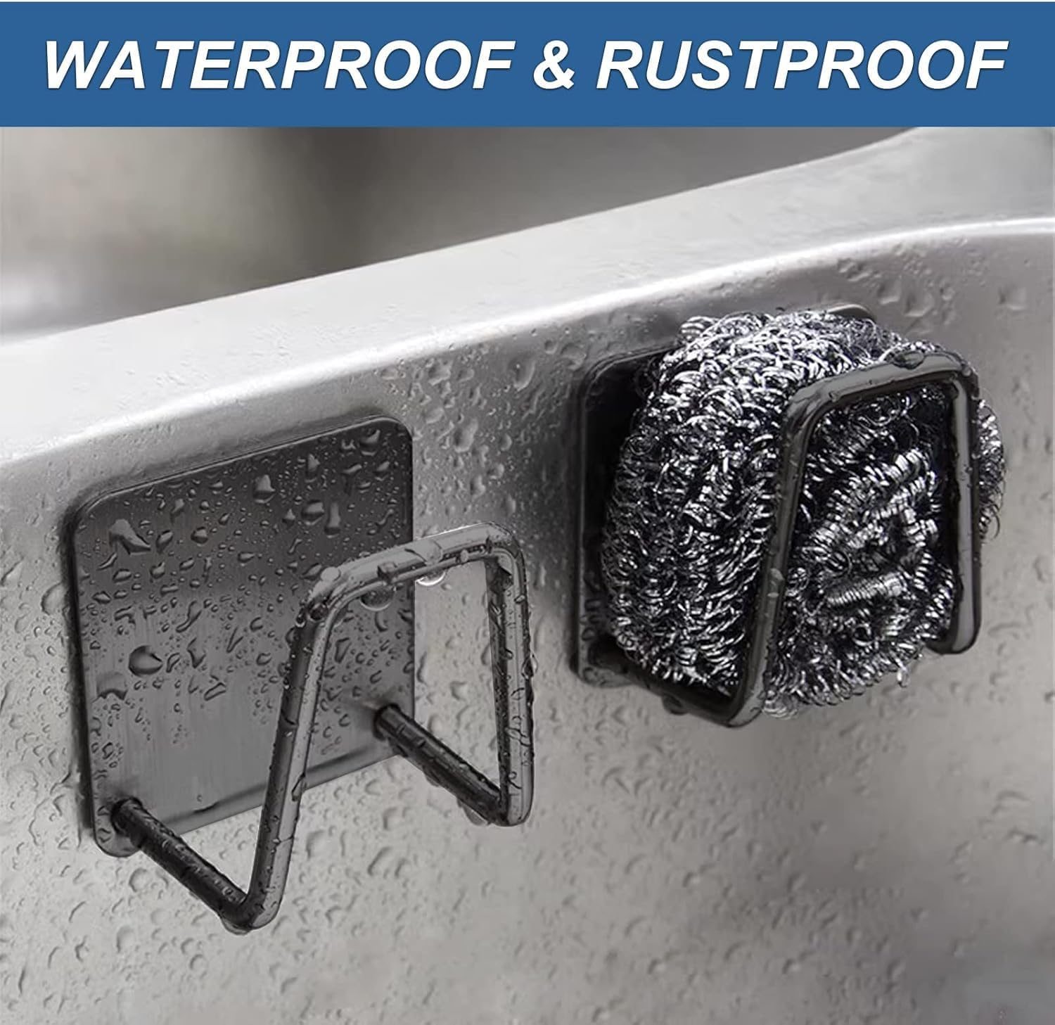 2 Pack Sponge Holder for Kitchen Sink, Self Adhesive Kitchen Sponge Holder, Kitchen Sink Organiser Wall-Mounted, No Drilling (Color:Black) image number 3