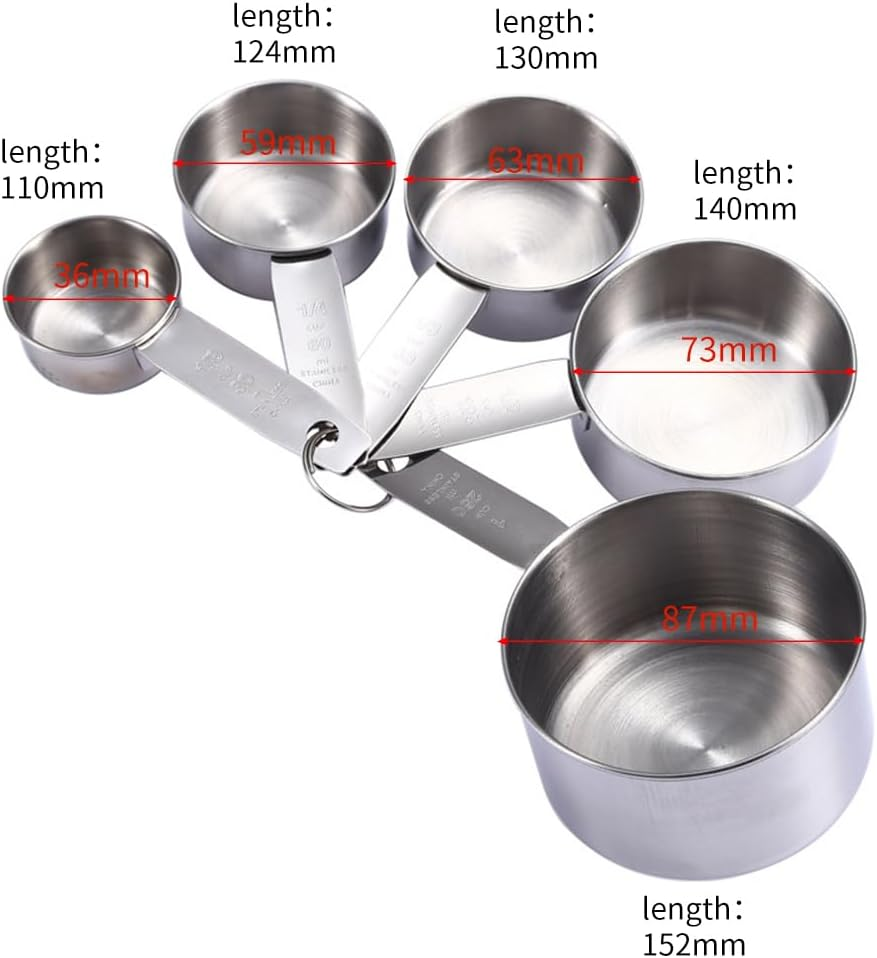 5 Pcs Stainless Steel Measuring Cups and Spoons Set Kitchen Baking Gadget Tools image number 5