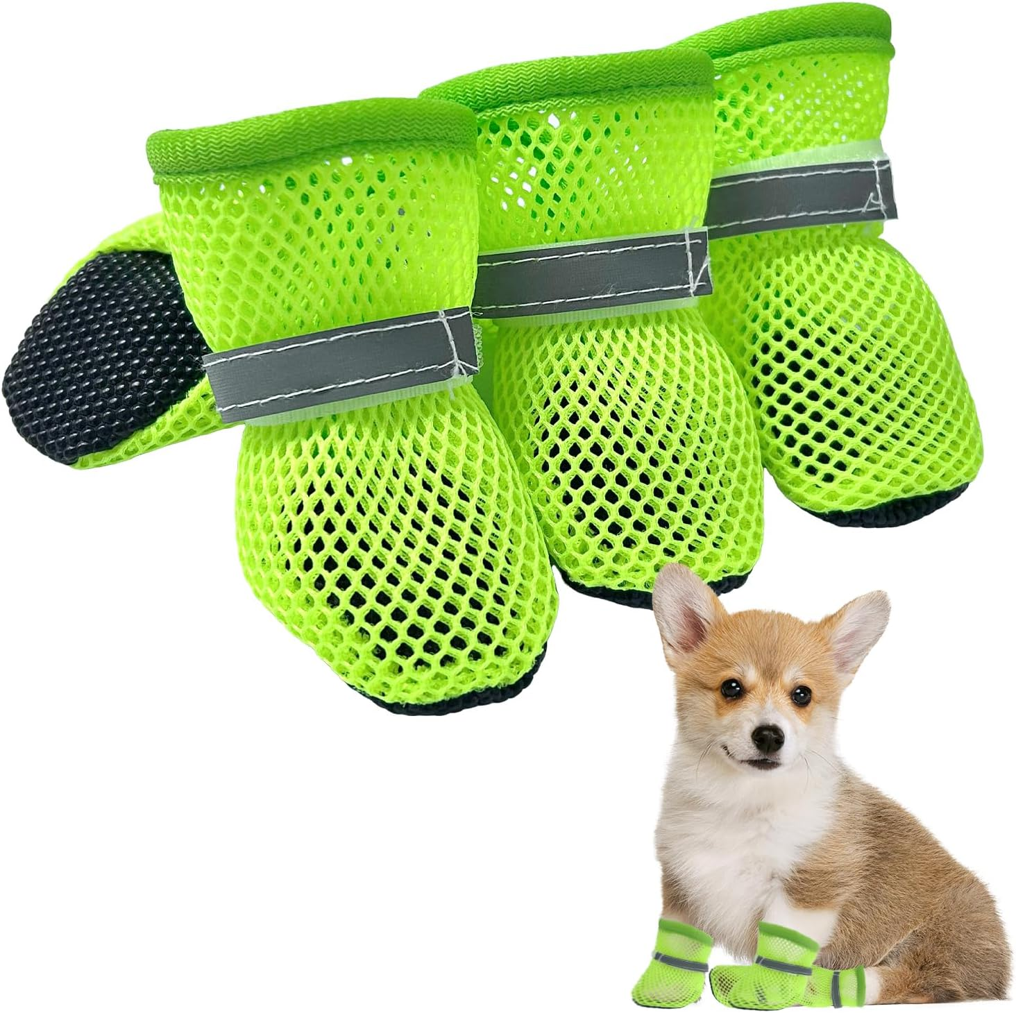 2 Pair Dog Sock, Dog Shoes Soft Mesh Boots Reflective Breathable Soft for Walking Injured Paws for Hot Weather (S) image number 5