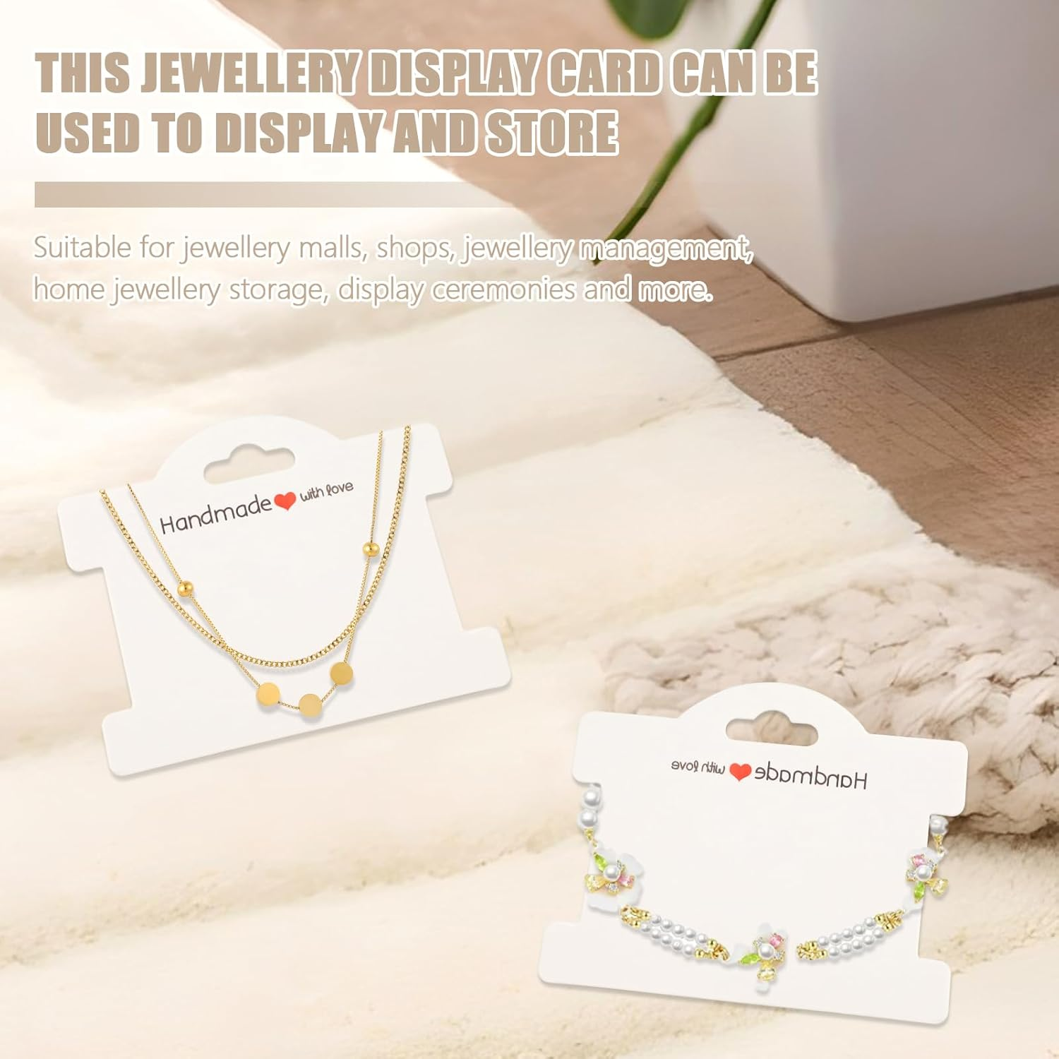 Sekonow 70 Set Bracelet Packaging for Small Business, Bracelet Display Cards with Clear Bags Handmade with Love Hanging Bracelet Business Supplies for Selling Bracelet Jewelry, White - Brown image number 3