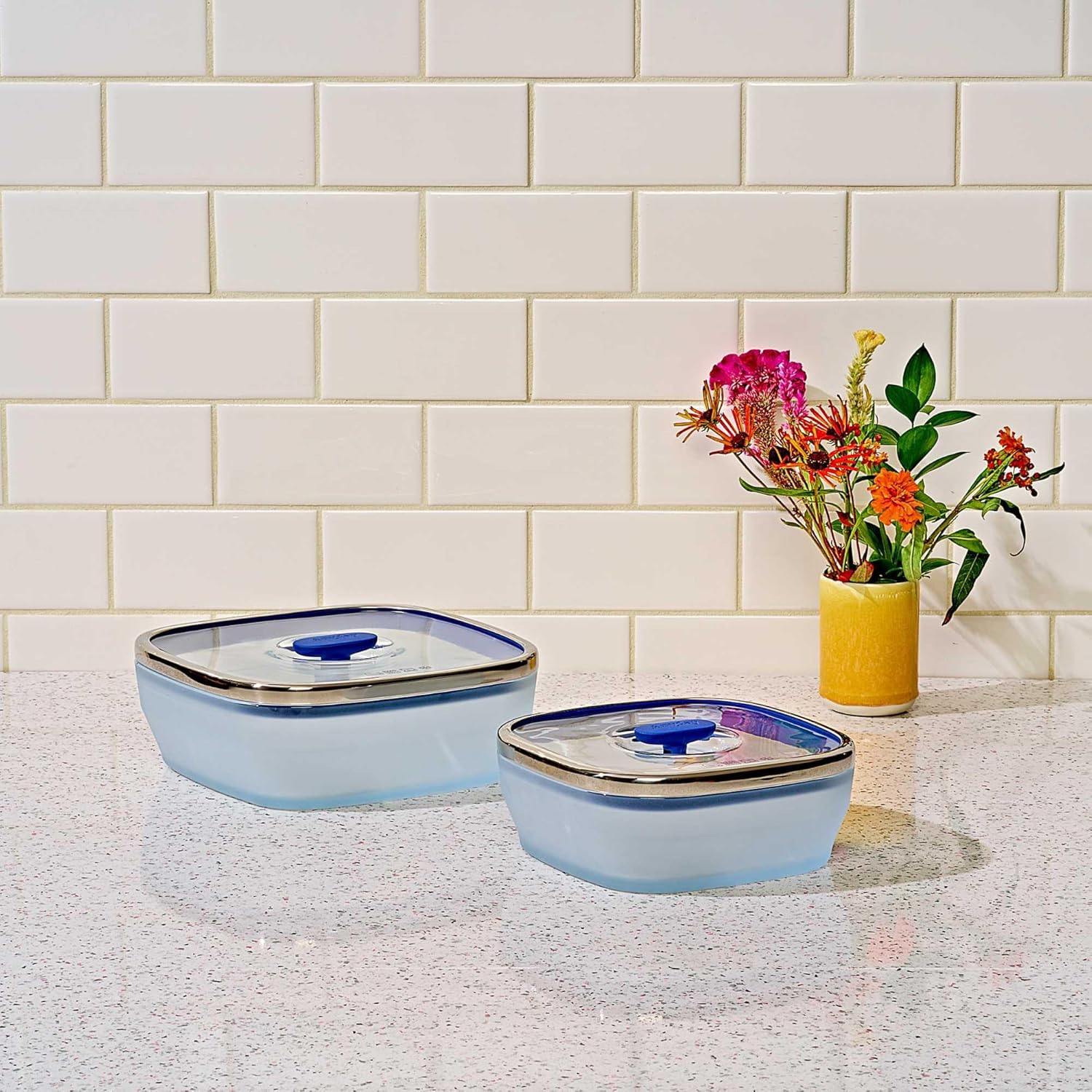 Anyday Microwave Cookware Set 2-Piece, Glass, Microwave Safe, Steamer & Rice Cooker, Silicone & Stainless Steel, Blueberry image number 5