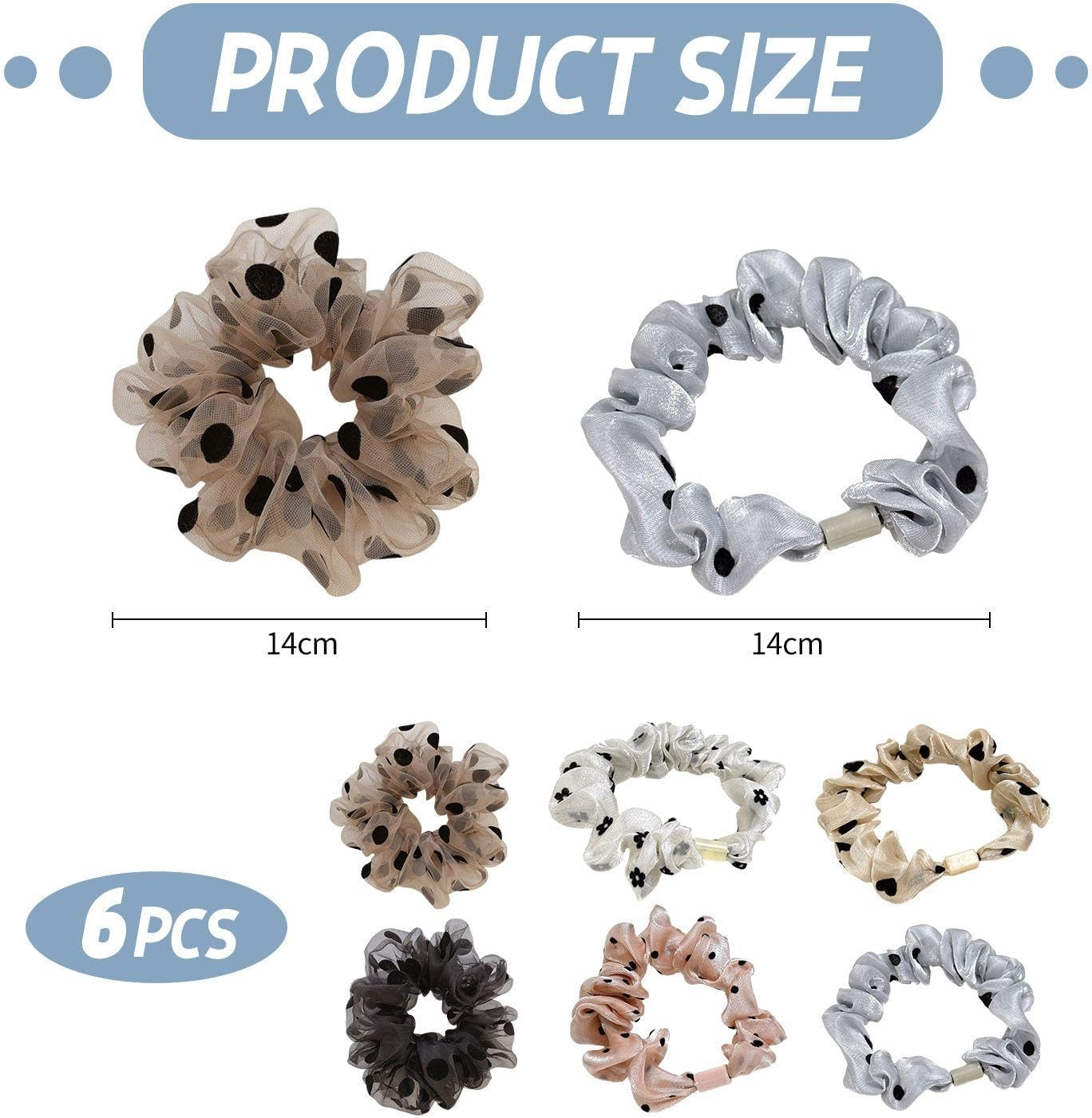 6 Pieces Polka Dot Hair Loops, Simple Mesh Headpiece, Daily Wild Hair Rope, Ponytail Hair Accessories, Hair Wrap Tools for Girls image number 4