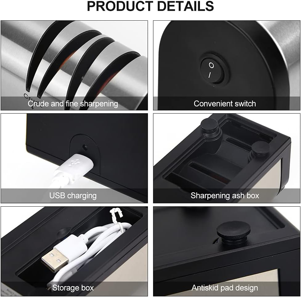 Rechargeable Electric Knife Sharpener, KYOEON Versatile Diamond Hone Professional Knife Sharpener for Straight Edge Knives,Scissors and Slotted Screwdriver,15 Degree 4-Stage(Silver) image number 1