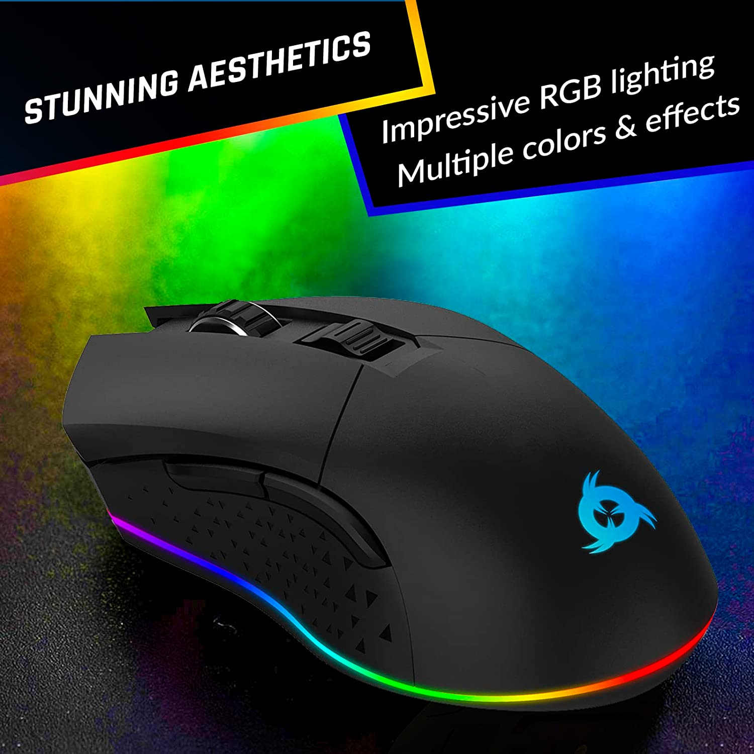 KLIM Blaze Rechargeable Wireless Gaming Mouse RGB New - High-Precision Sensor and Long-Lasting Battery - 7 Customizable Buttons - up to 6000 DPI - Wired & Wireless Mouse for PC Mac & PS4 PS5 image number 2