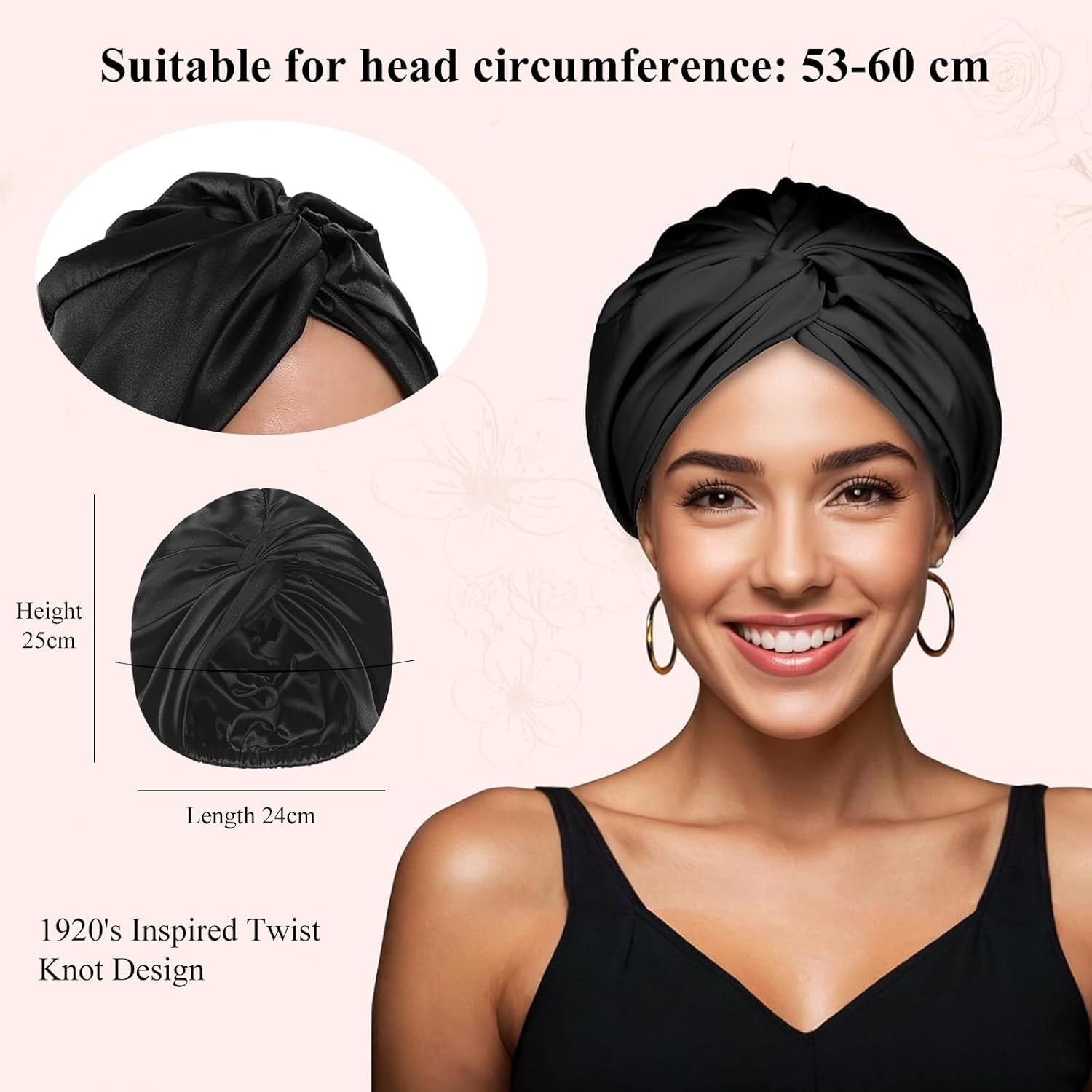 Raheem Silk Cap for Sleeping, Adjustable Sleep Cap with Elastic Band, Soft Breathable Night Hat, Satin Hair Cap, Shower Cap, Good for Hair image number 4
