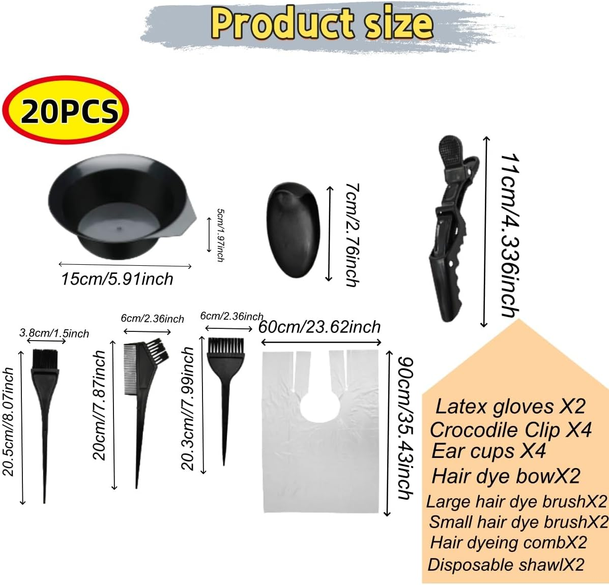 Zxjsisy 20 PCS Hair Dye Coloring Kit, Kapaski Hair Dye Color Brush and Bowl Set,Hair Coloring Bleaching, Hair Dye Tools for DIY Salon. Hair Tinting Bowl/Dye Brush/Ear Cover/Gloves/Tint Comb image number 5