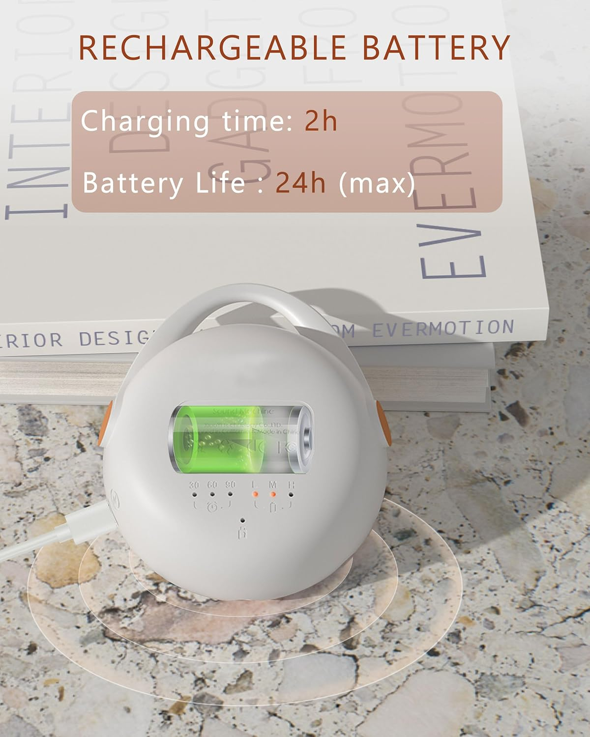 Elesories S2 White Noise Machine, Portable Sound Machine for Babies,12 Soothing Sounds, Adjustable LED Light, Child Lock, Wireless Speaker, up to 72 Hours Battery Life-Soothing Baby, Better Sleep image number 3