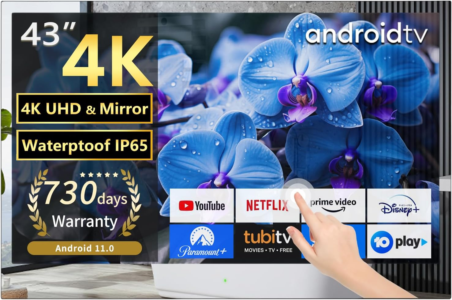 Elecsung 43 INCH Android Touchscreen Smart Mirror TV for Bathroom,Bedroom,Living Room Waterproof LED Television ATSC Wifi image number 1