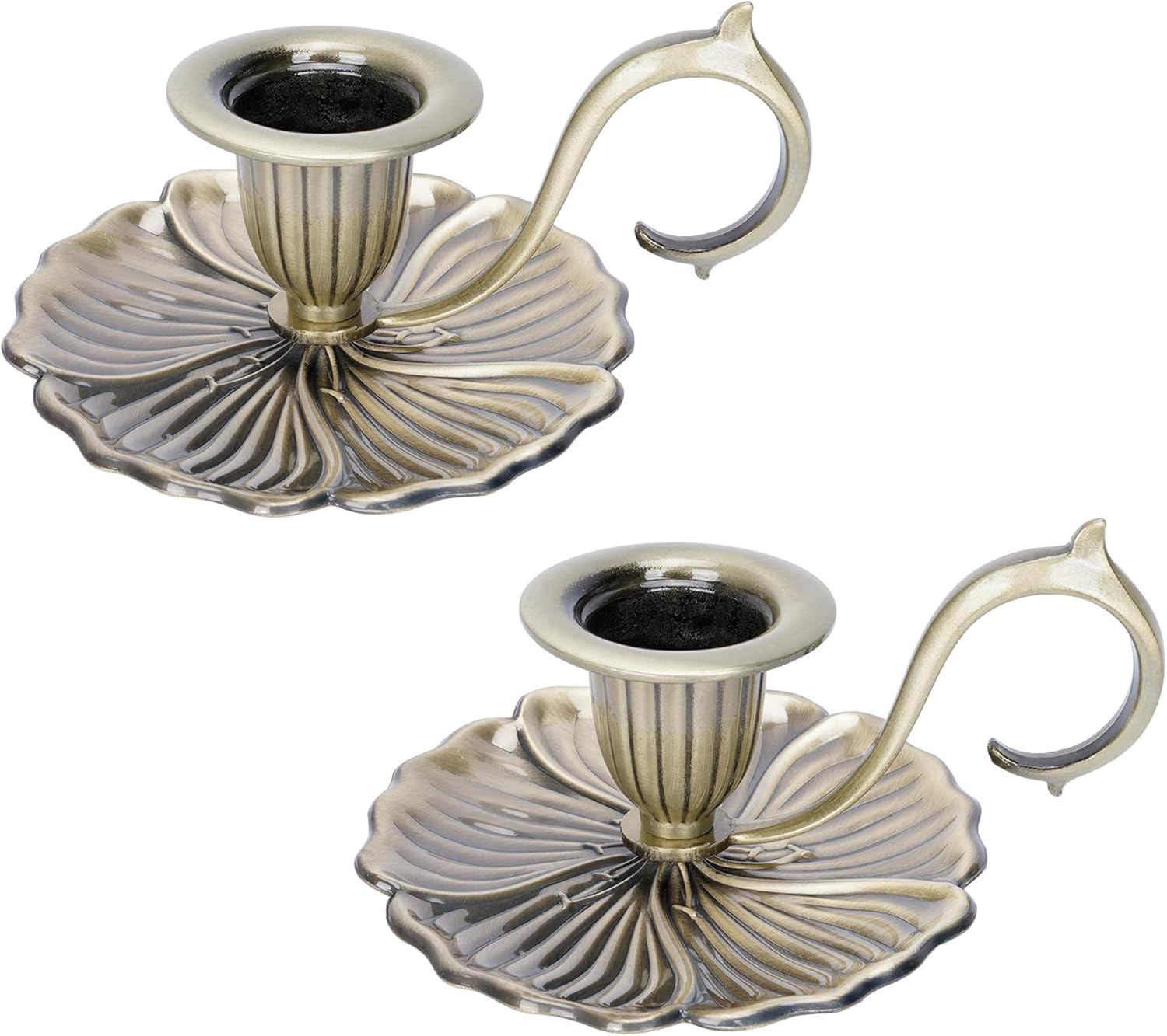 Ikare Vintage Candle Holders 2 Pack, Bronze Taper Candlesticks with Comfort Curved Handle, European Retro Home Decor for Wedding, Christmas, Farmhouse and Church Ceremony image number 3