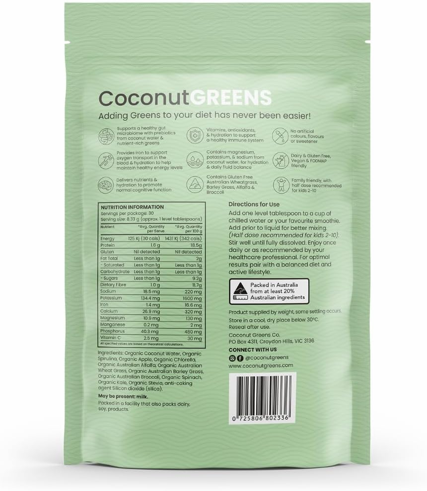 Organic Super Greens with Coconut Water | 250 G Pouch (30 Serves) image number 2