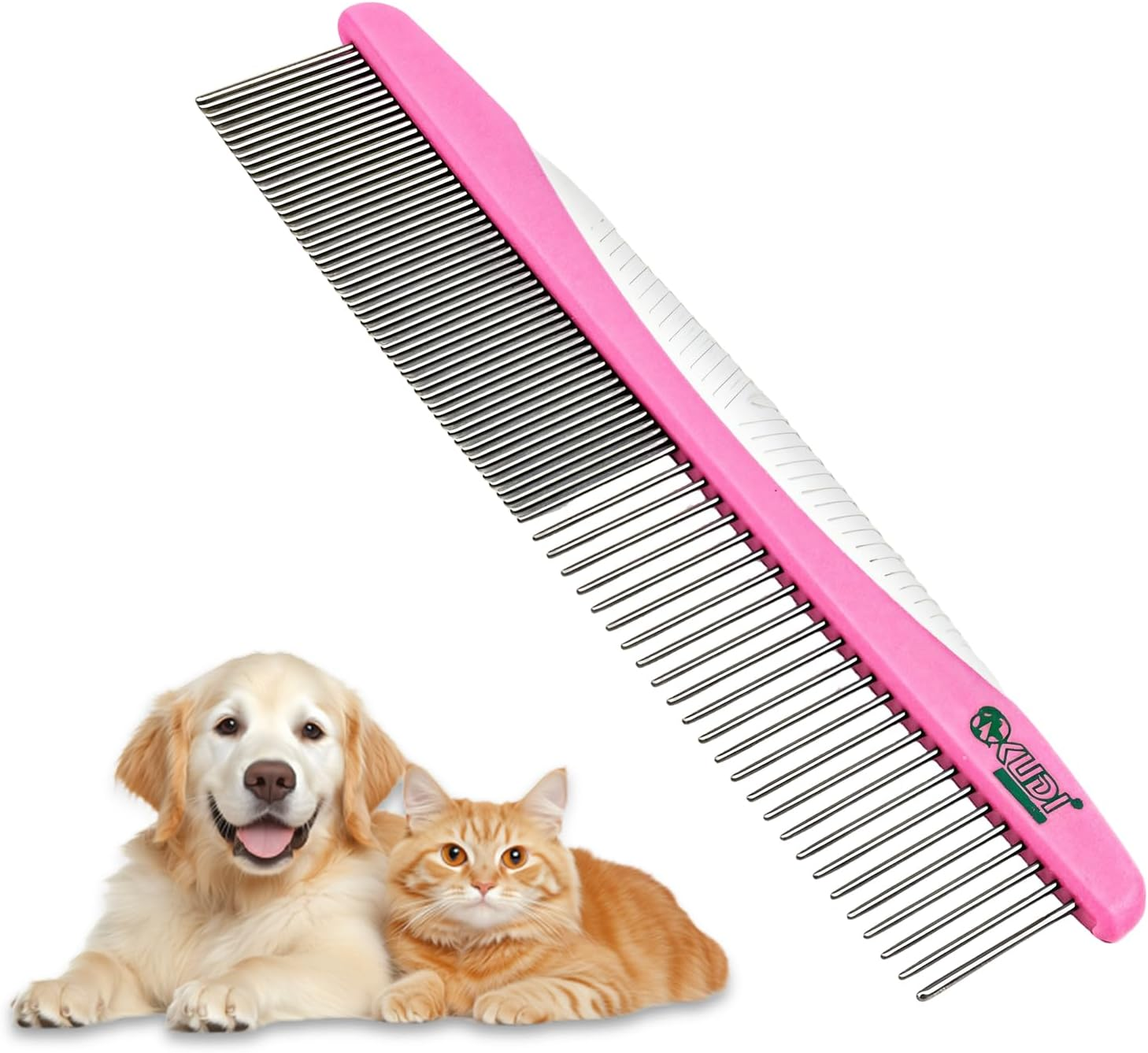 Flea Comb and Dust Comb for Dogs and Cats, Stainless Steel Dog Comb, Non-Slip ABS Handle, Cat Brush for Pet Grooming, Density and Wide Teeth for Different Combing Requirements (Pink) image number 1