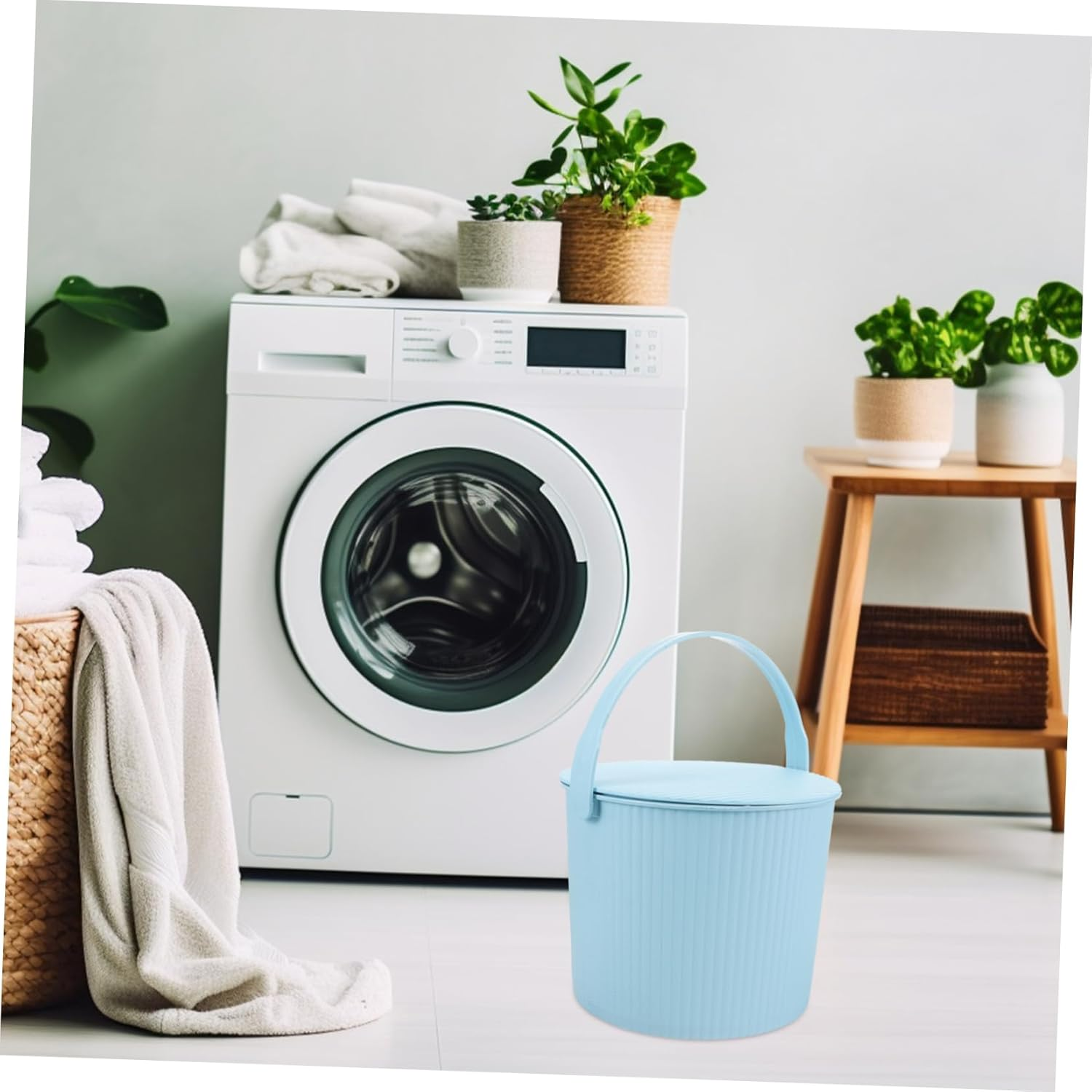 LABRIMP Plastic Bucket with Lid Household Small Stool Storage Tub Laundry Basket for Organizing Toys Ample Storage Space image number 2