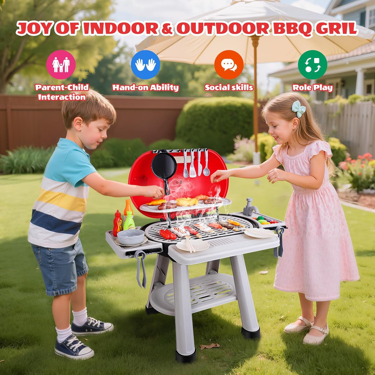 68 PCS Toy BBQ Grill Set, Cooking Toy Set, Kitchen Toy Set, Little Chef Cooking Pretend Play, Kids Grill Playset Interactive BBQ Toy Set Indoor Outdoor,Children'S Christmas Birthday Gifts