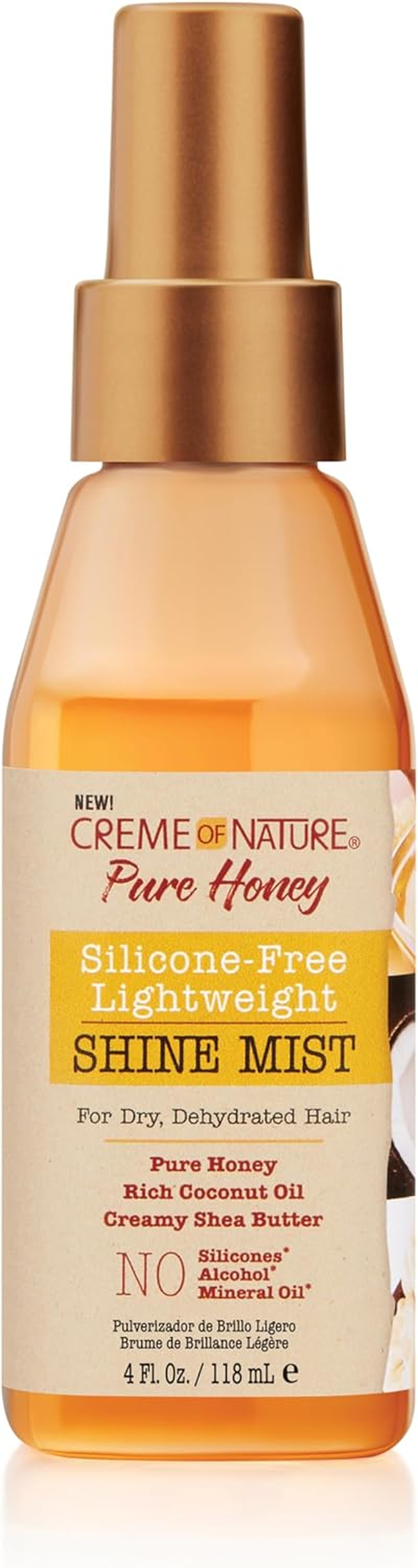 CREME of NATURE Pure Honey Silicone-Free Lightweight Shine Mist for Dry, Dehydrated Hair, 4 Fl Oz (Pack of 1)