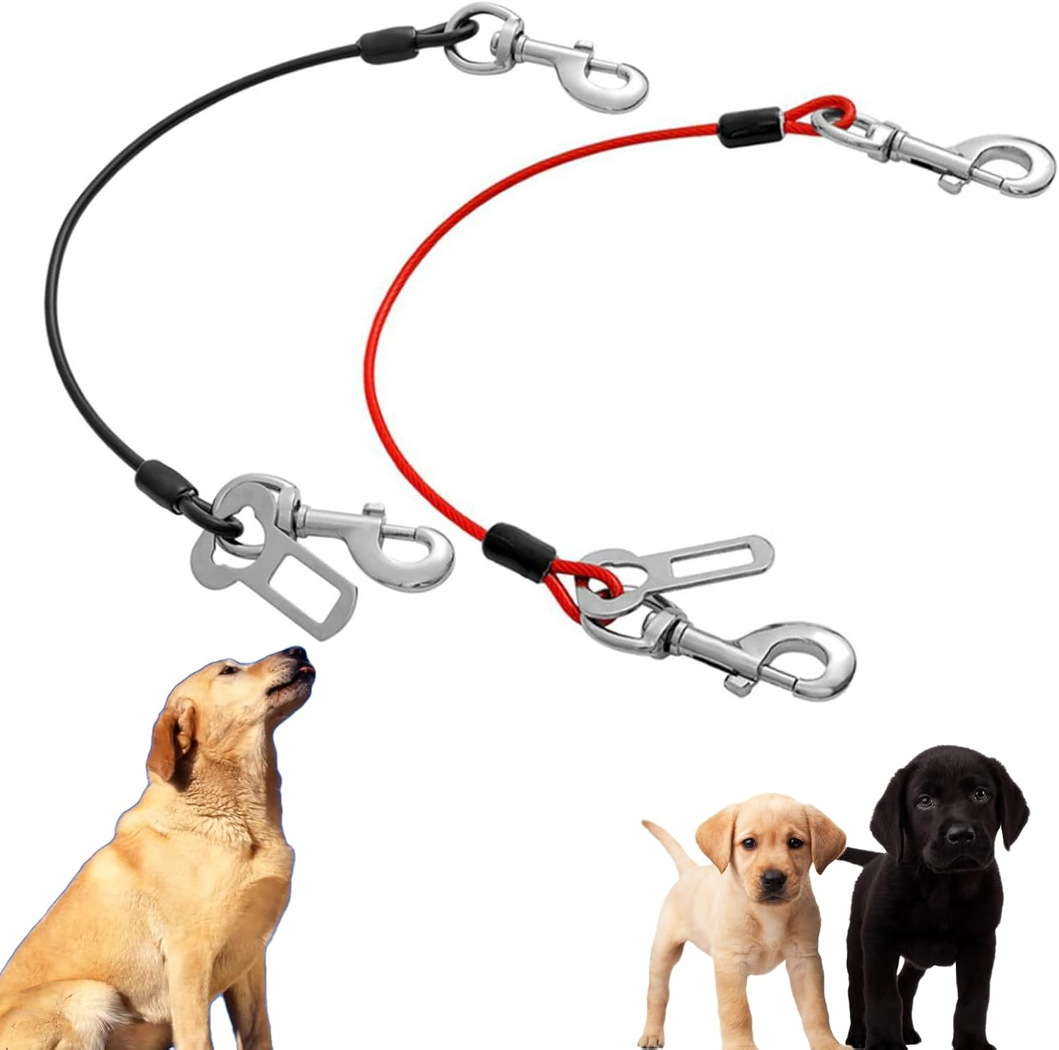 Car Harness for Dogs, Chew Proof Coated Steel Rope, Car Seat Belt with Double Clips and Buckle, Dog Chain, Leash, Vehicle Harnesses for Small Medium Large Dogs, Black And image number 2
