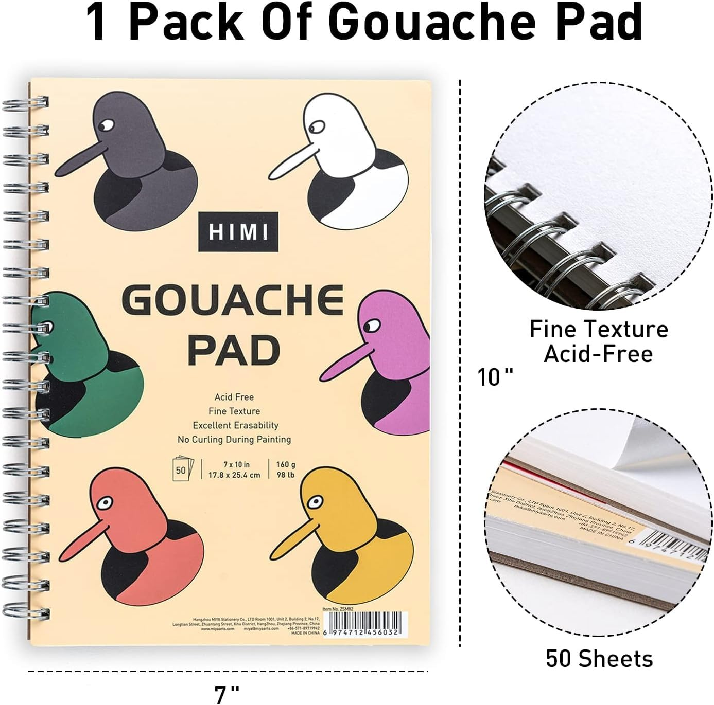 AOOK MIYA HIMI 2Pack HIMI Gouache Pad, 7X10''(98Lb/160G) 50 Sheets Mix Paper Pad, Side Wire Bound, Fine Texture, in Gouache Acrylic Art Pad for Sketching, Ink Sketch Book, Art Supplies Drawing Pad Gift（Total :100Sheets) image number 5