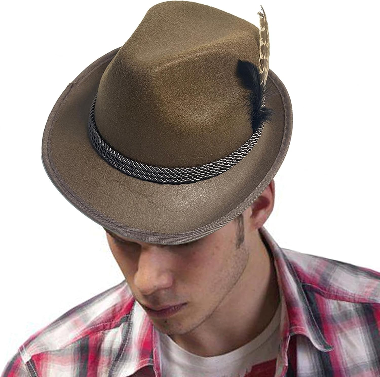 German Oktoberfest Bavarian Hat, Men Alpine Fedora, Oktoberfest Soft Hat with Feathers | Party Costume with Alpine for Adult | Bavarian Hats image number 2