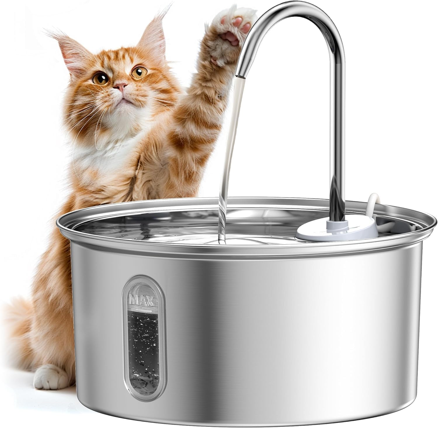 Pet Water Fountain Stainless Steel, 108Oz/3.2L Cat Fountain with Faucet Design, 6-Stage Filtration, Bpa-Free Ultra-Quiet Cat Water Fountain for Cats and Small Dogs image number 5
