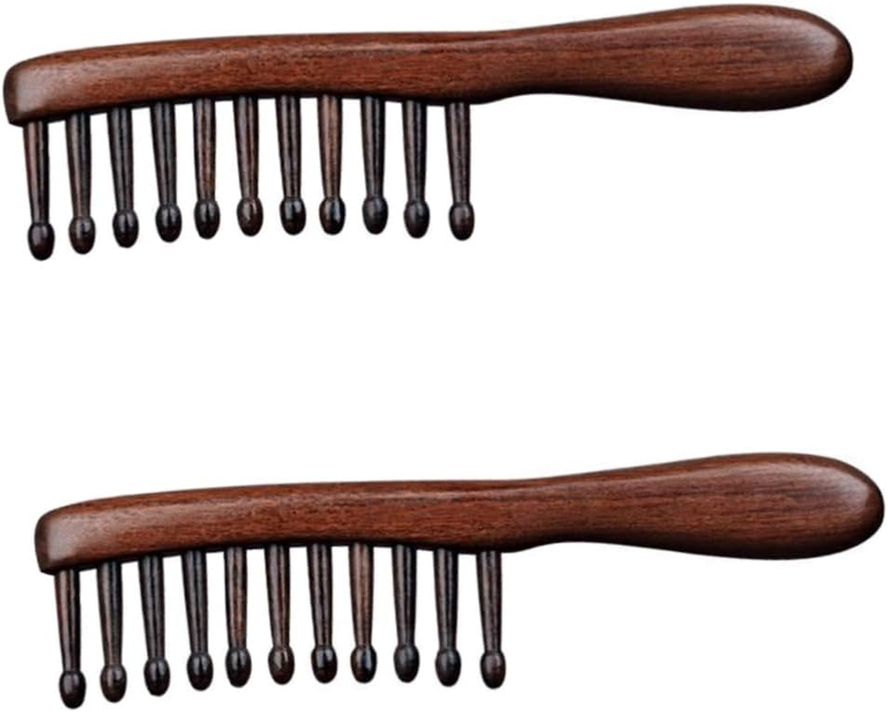 Healeved 2Pcs Wood Comb Wide Tooth Detangler for Women Men Wooden Massage Hair Comb Scalp Massager for Hair Care