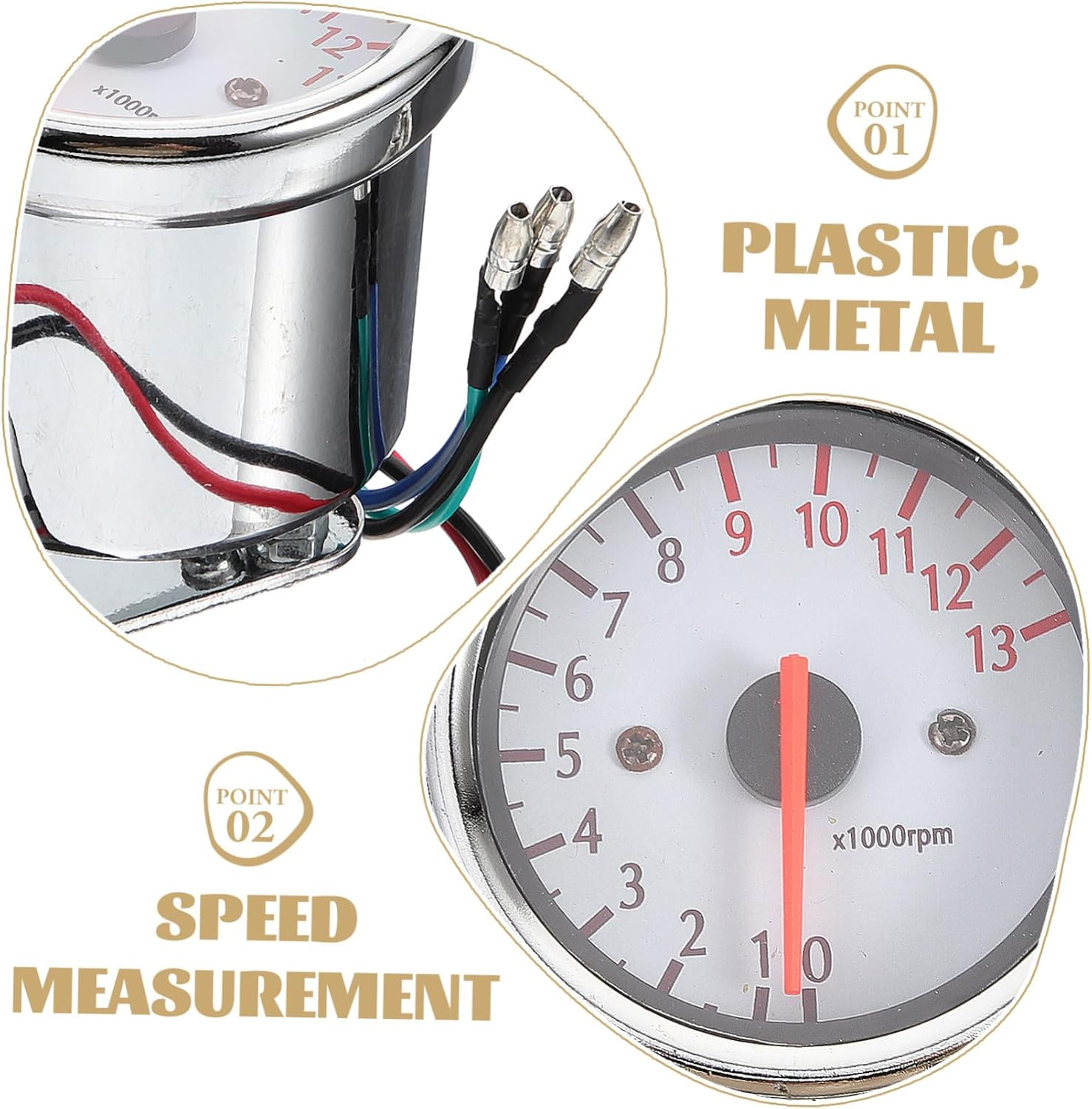 BUGUUYO Pointer-Type Tachometer for Motorcycle White Modified Gauge Speed Instrument Replacement for Motorbike image number 5