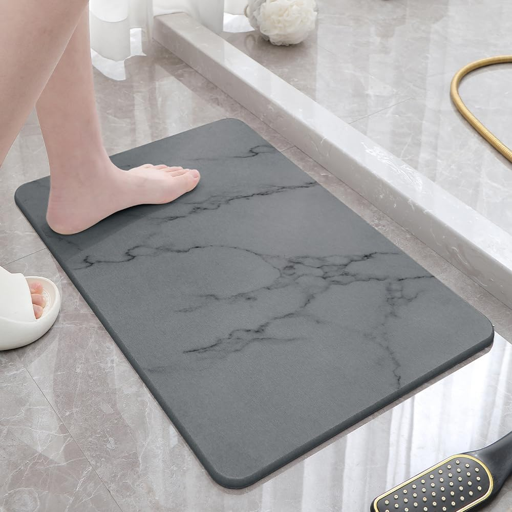 New Oriental Hard Diatomite Bath Mat (Marble Print) - Dark Grey image number 1