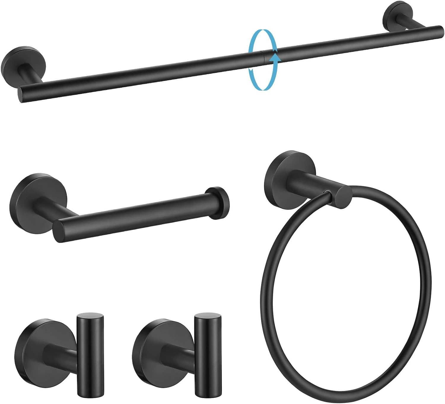 TURS Matte Black Bathroom Hardware Set 5 Piece, SUS304 Stainless Steel Bath Towel Bar Set, 24 Inch Bathroom Accessories Kit Wall Mounted image number 6