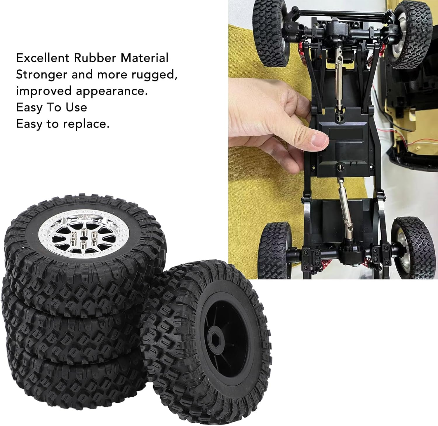 RC Truck Wheel Tires, Rubber Tires, Designed for MN82 and LC79 RC Cars. Stylish and Slick, Enhance Your Racing Experience with Ease of Use for Installation and Replacement (Silver) image number 5