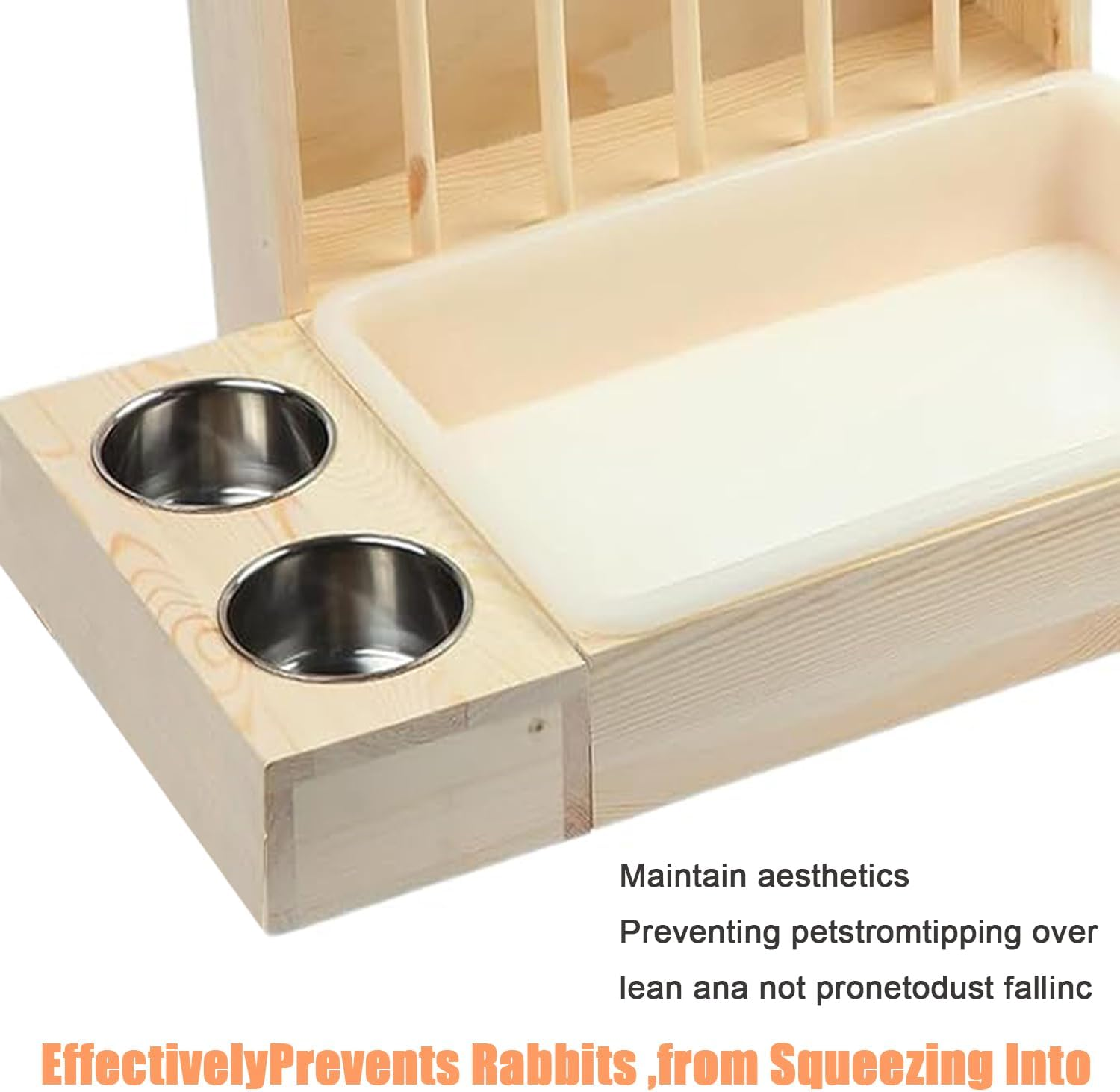 Lxcshljx 3 in 1 Rabbit Hay Feeder with Litter Box, Wooden Bunny Feeder Holder with Toilet and Bowls Combo, Small Animal Hay Rack Manger for Chinchillas, Hamster, Dwarf Rabbit, Guinea Pig, Ferrets image number 3