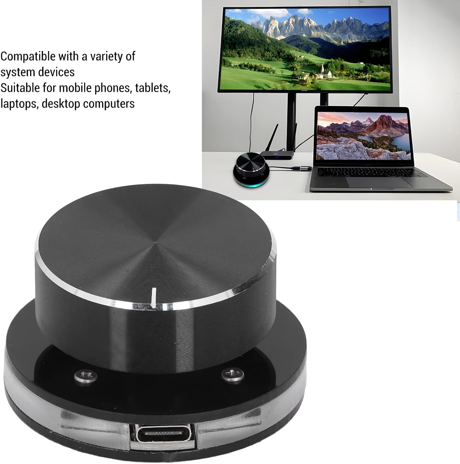 Eulbevoli USB Volume Control Knob for Android System, PC Multimedia Type C External Media Adjustment Controller with RGB Light, No Driver Computer Volume Control, 360 Rotating USB Volume Knob image number 5