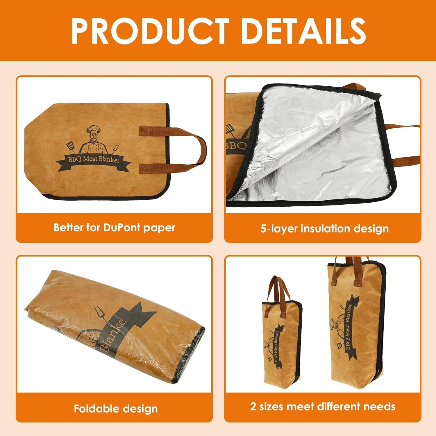 2Pcs BBQ Blanket for Resting Meat, 21In+15In Meat Insulated Resting Bag with Grilling Guide, Reusable 5 Layer Smoker Meat Resting Blanket, Heat Resistant Grilling Meat Insulated Bag for Most Kitchen image number 4