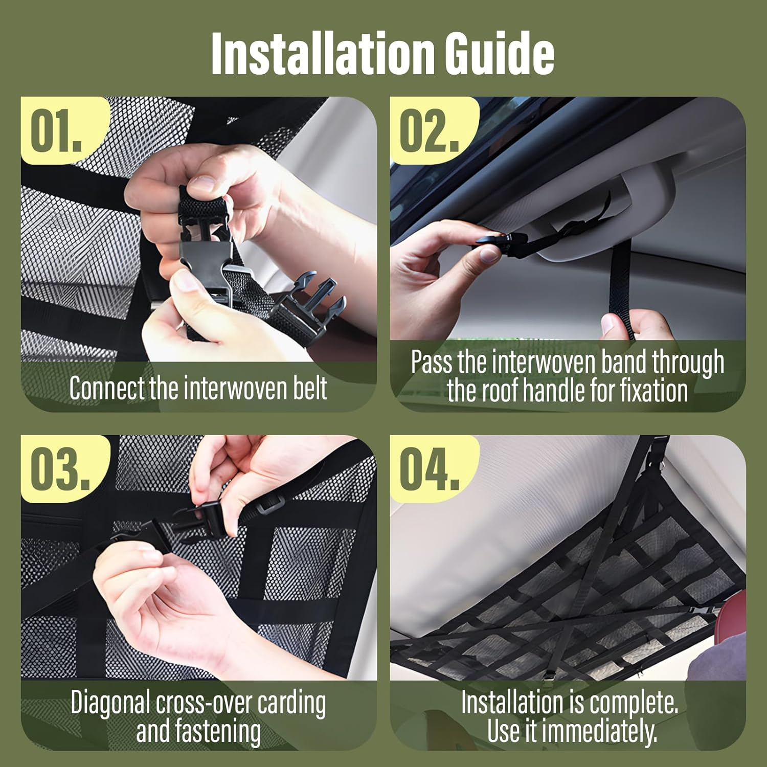 Supcomsta Car Ceiling Cargo Net with Pocket, 30.5In X 20.9In and 35.4In X 25.6In Car Ceiling Storage for Cars and SUV, Double-Layer Cars Cargo Carrier Roof Organizer Automotive Accessories (Large) image number 2