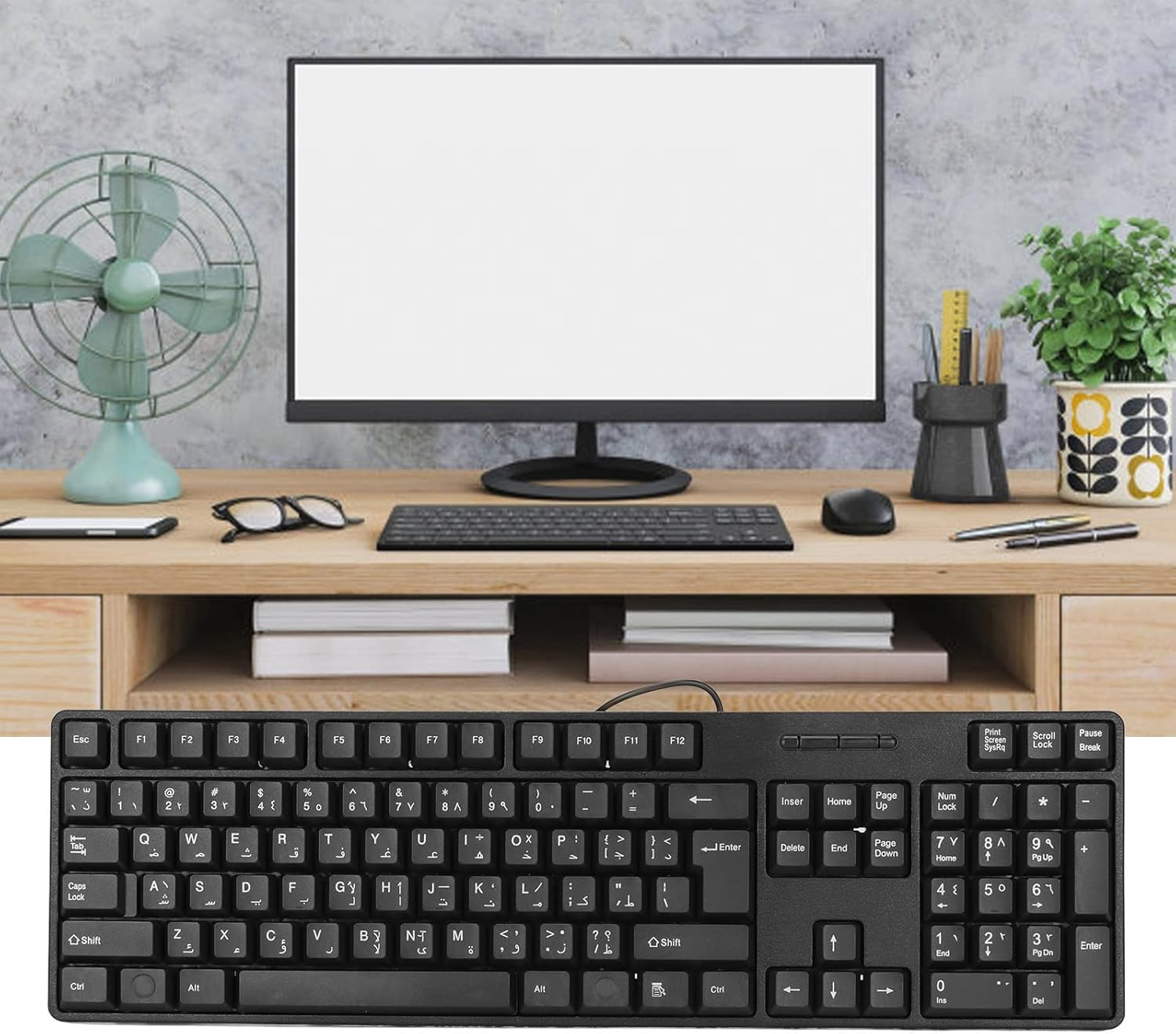 Arabic Wired Keyboard,104 Keys USB 1.5M Wired Keyboard,Mc-689 Ergonomic Typewriter,Universal Office/Home/Gaming Keyboard,For Desktop Computer Laptop image number 5