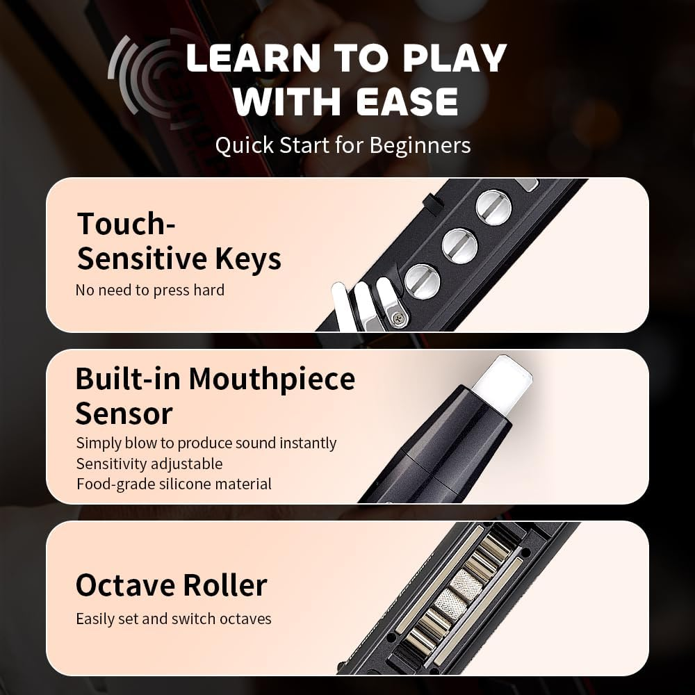 GREATEN AP 300 Pro Electronic Wind Instrument Synthesizer, 108 Tones, Bluetooth, Built-In Speaker, Rechargeable Electric Saxophone, Multiple Colors (Red) image number 2