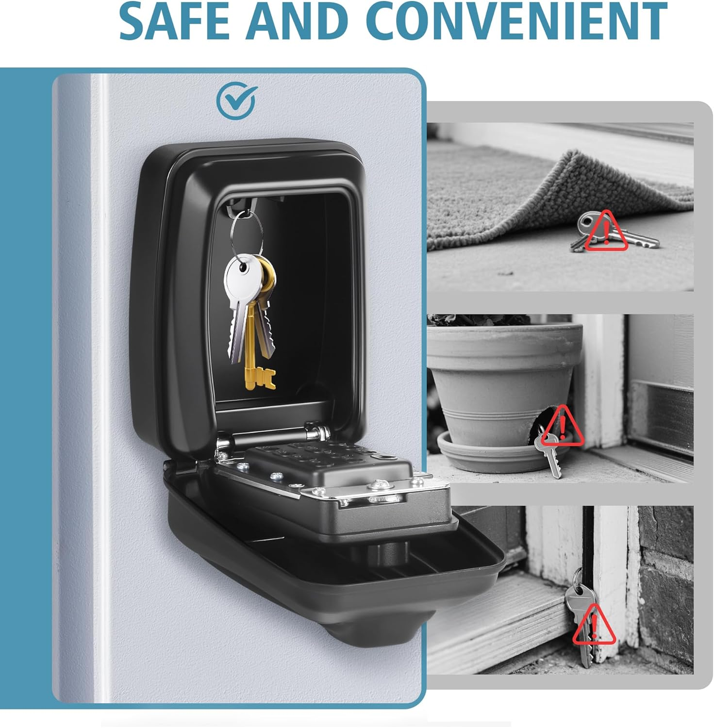 Key Lock Box, Wall Mounted Key Storage Box with 9-Digit Keyboard Resettable Code, Large Capacity, Rustproof/Waterproof Security Lock Box, for Home, Outdoor image number 2