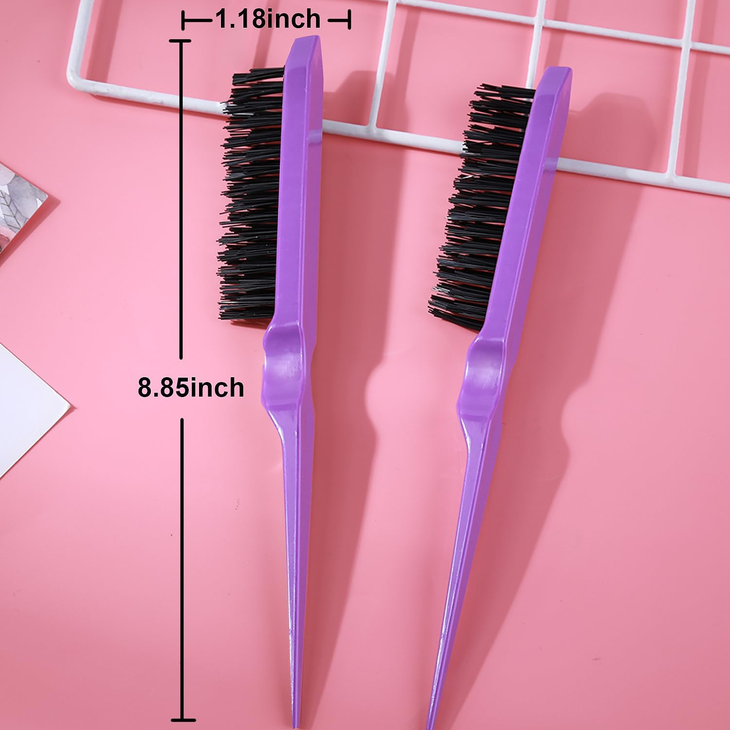 Hair Styling Comb Set 3PCS, Teasing Hair Brush, Rat Tail Comb Edge Brush, Hair Tail Tools for Women Girls Kids Braiding Backcombing Styling (Purple) image number 6
