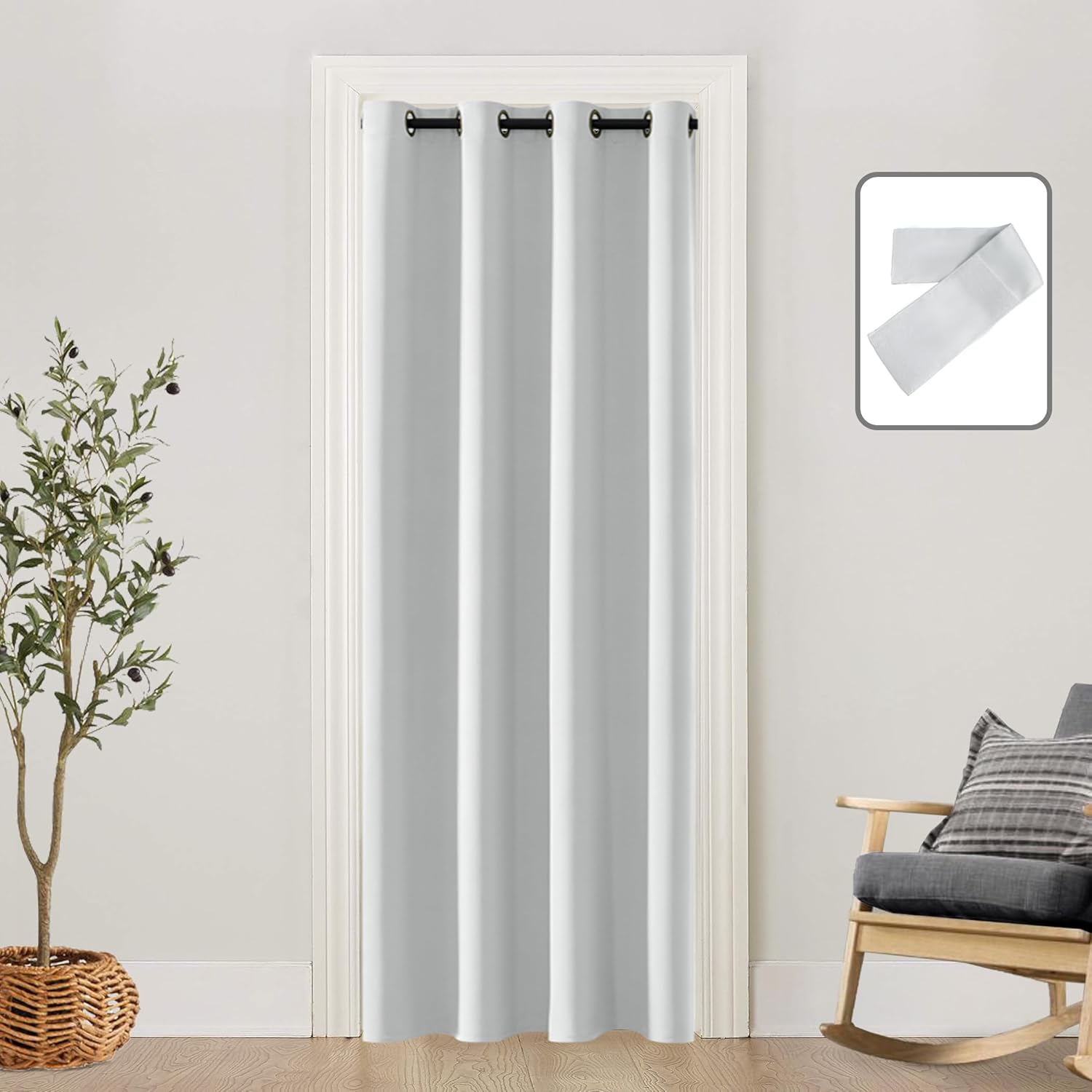 SHINELAND White Ash Doorway Curtain for Interior Door, Fits Opening 24-36 Inch, 80 Inches Long, Alternative to Accordion/Barn/Bifold/Folding/Closet Door image number 3