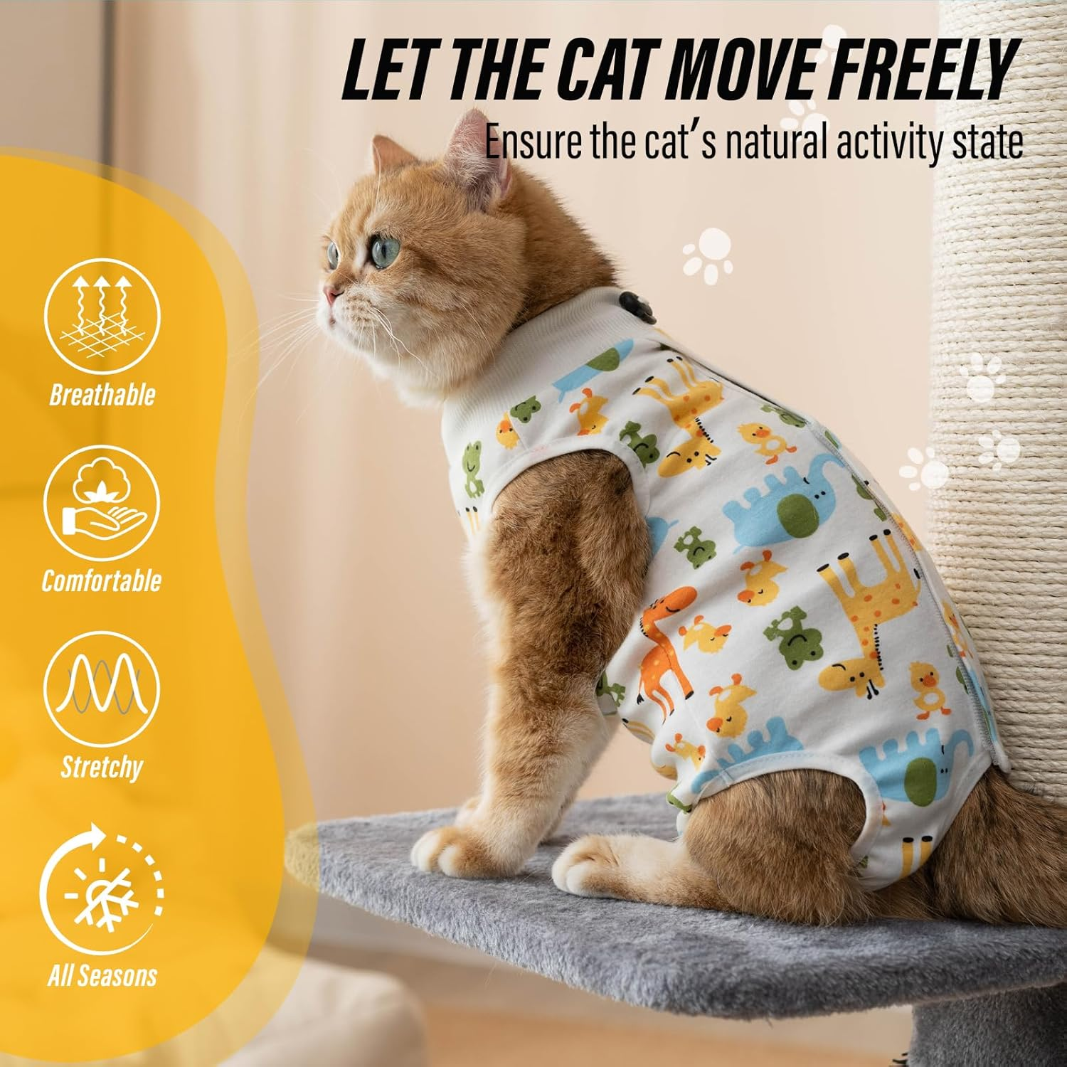 Supcomsta Cat Recovery Suit Female,Soft Kitten Onesie for Cats after Surgery,Elastic Collar Cat Clothes for Post-Surgery Skin Diseases Protection,Perfect Cone of Shame Alternative (L, Cute Animal) image number 6