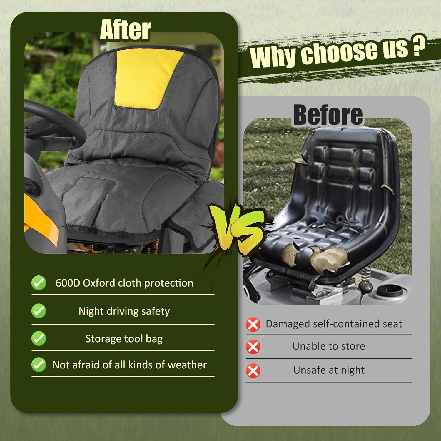 Lawn Mower Seat Cover with Multiple Pouch, Waterproof Lawn Mower Seat Protector Heat Resistance Tractor Seat Cover Breathable 600D Oxford Cloth Mower Seat Protective Cover for Lawn Mower image number 3