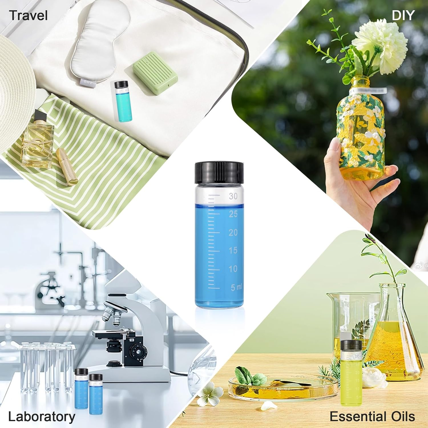 Kesell 10 Pack 30Ml (1 Oz) Glass Sample Vial Clear Graduated Measuring Bottles Empty Reusable Liquid Vials with Plastic Screw Cap and 10 Funnels image number 6