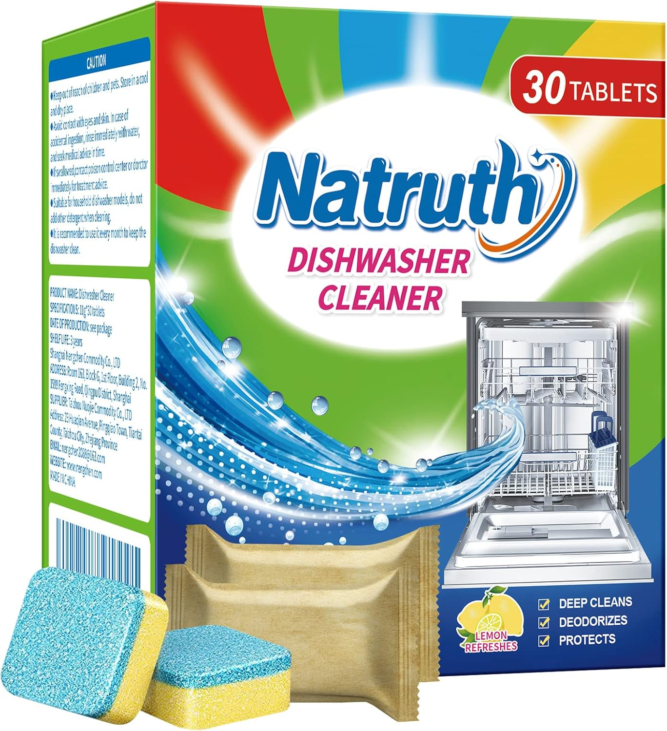 NATRUTH 30 Pack Dishwasher Cleaner Tablets Individually Wrapped,Deep Cleaning, Removes Grease & Limescale, Compatible with All Machines image number 3
