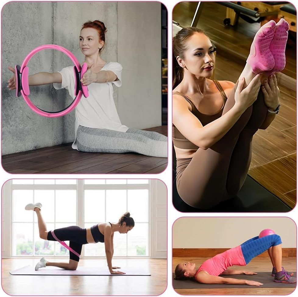 Pilates Ring and Ball Set, 13 Pcs Home Kit with 13&rdquo; Circle Yoga Ring 6 Resistance Bands 9.8&rdquo; Pilates Ball, Accessories, Essential Kit for Women Girl Home Workouts Beginners Toning image number 6