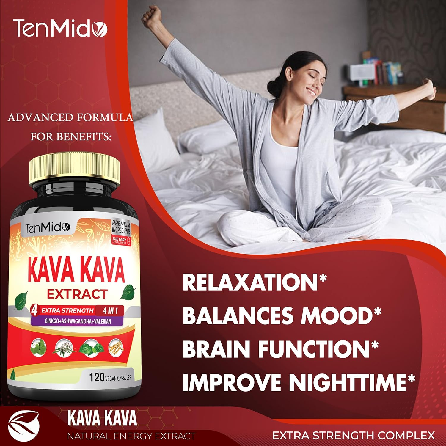 Kava Kava Supplement Extract Capsules 6550Mg, 4 Months Supply with Ginkgo, Ashwagandha, Valerian- Relaxation Supports Supplement- 120 Vegan Capsules image number 4