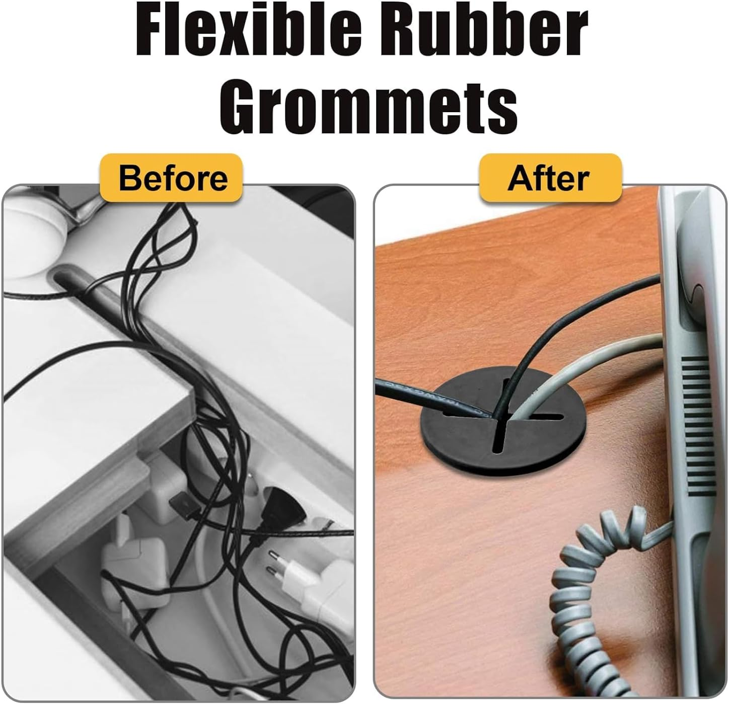 Zhooooonglf 12Pcs 1Inch/25Mm Cable Cord Grommet Rubber Desk Grommet, Cord Hole Cover Cable Pass through Grommet, Flexible Cable Management （White+Black image number 2