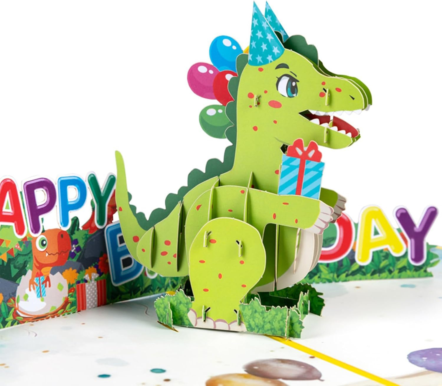 3D Pop up Greeting Card; Suitable for Boys, Girls, Parents, Children, Friends Birthday Gifts; with Envelope and Message Card (3D Dinosaur) image number 1
