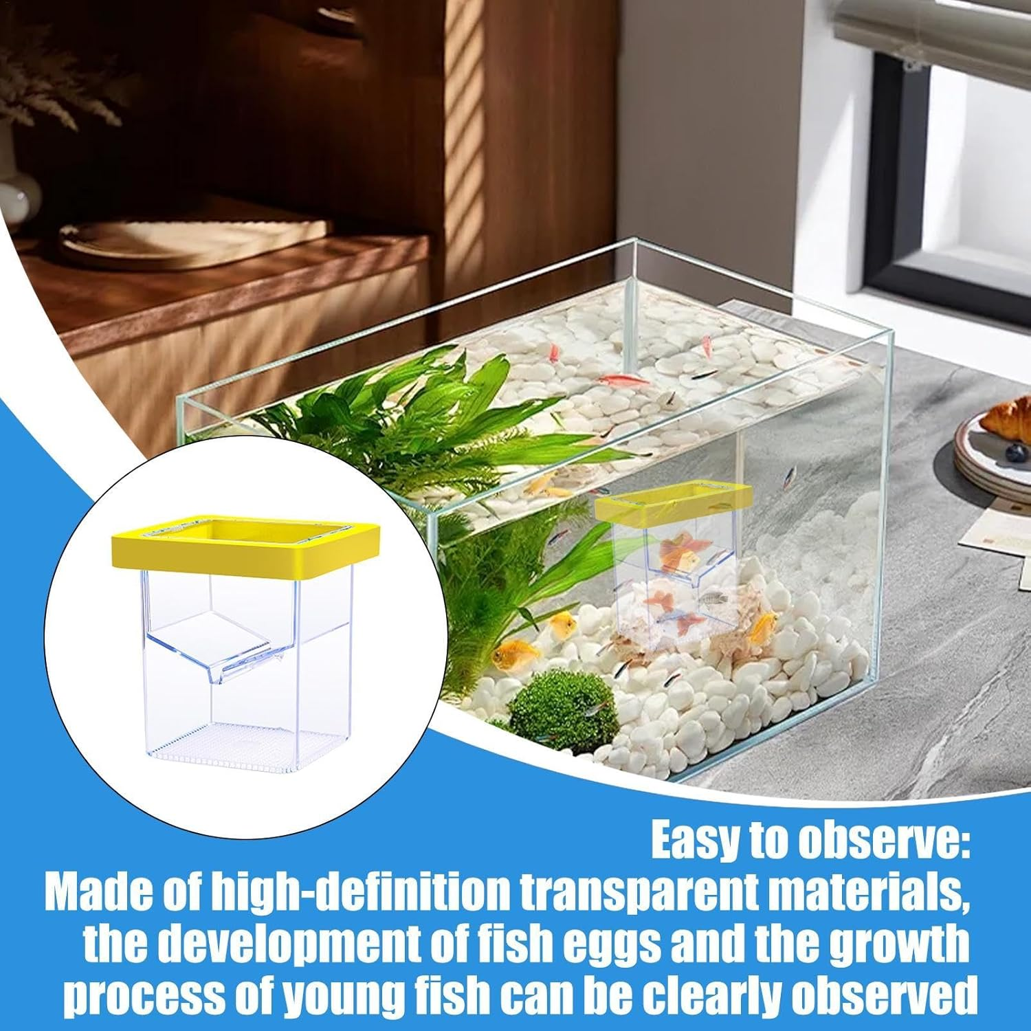 Ccuzs Fish Breeder Box, Aquarium Hatchery Incubator, Transparent Design Easy Installation Fish Nursery, Suction Cup Isolation Container for Aquatic Pets, 4.33X3.39X3.39 Inches image number 4