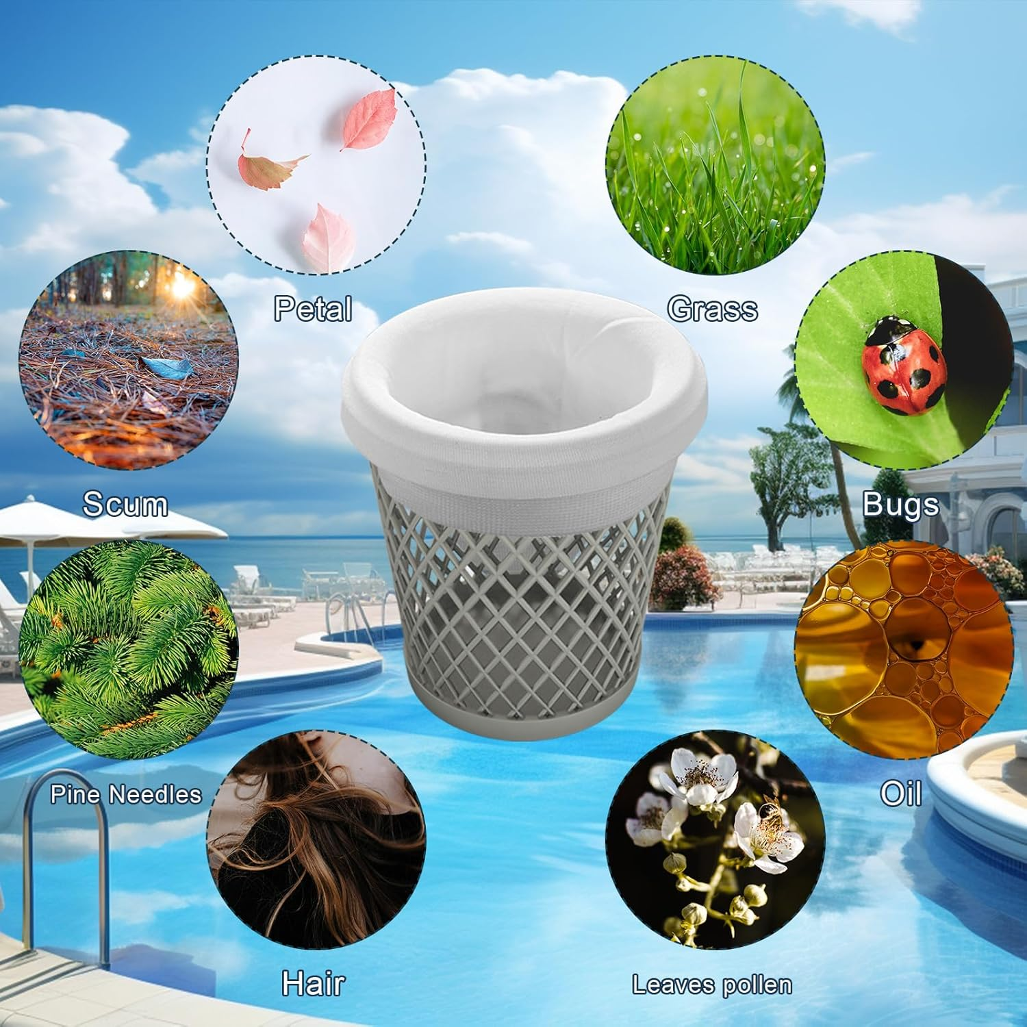 40Pcs Pool Skimmer Filter Socks, Stretchable Skimmer Basket Net Filter Socks for Swimming Pool Leaves Impurities Fine Sand Debris & Other Sundries (White, Dark Blue) image number 5